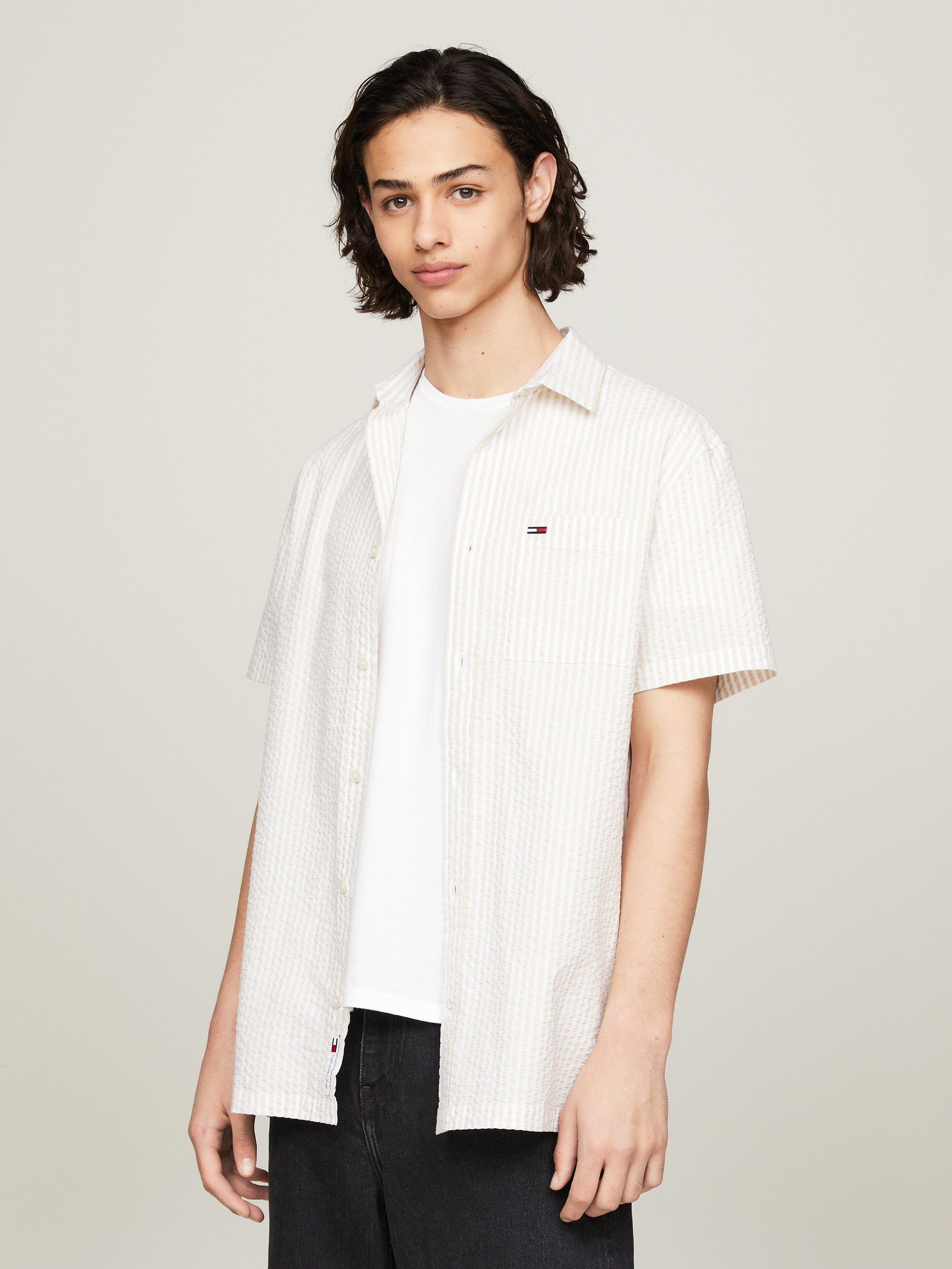 TOMMY JEANS Overhemd met korte mouwen TJM REG STRIPE SEERSUCKER SHIRT heren overhemden maat XL wit