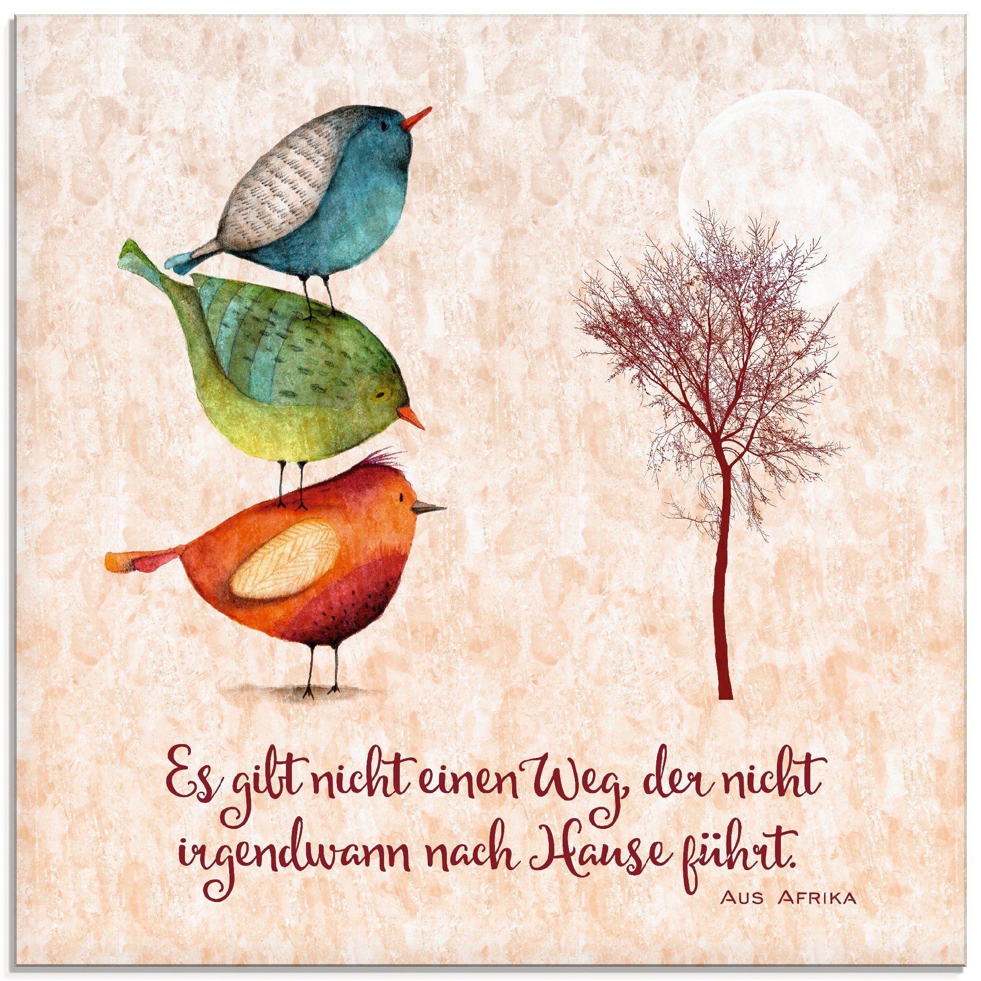 Artland Print op glas Levenswijsheid thuis in verschillende maten glazen artprint maat 20 cm x 20 cm beige