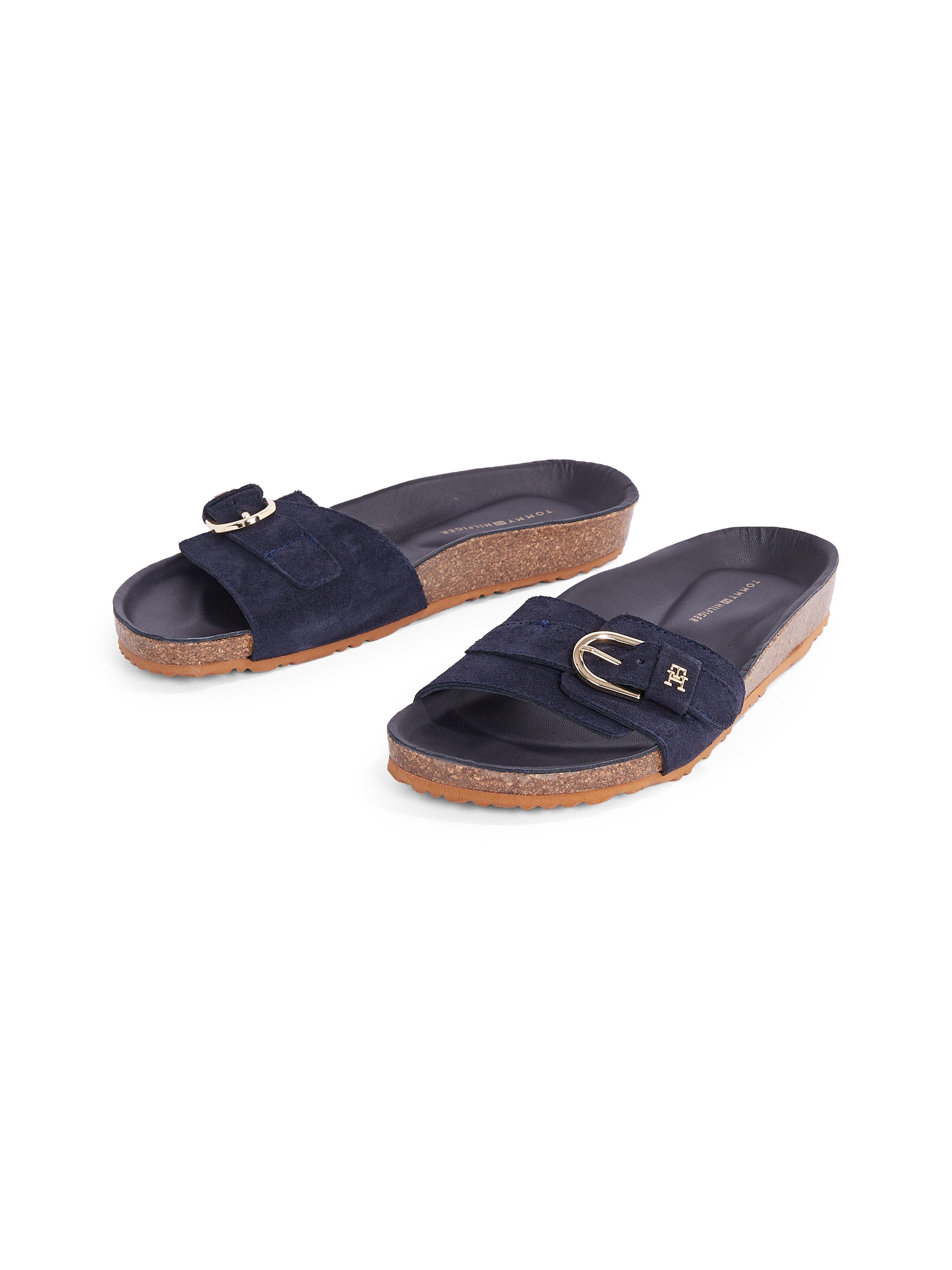 Tommy Hilfiger Slippers SOFT SUEDE ADJUSTABLE MULE , sleehak, zomer mode, instapschoen, flats met th-logo