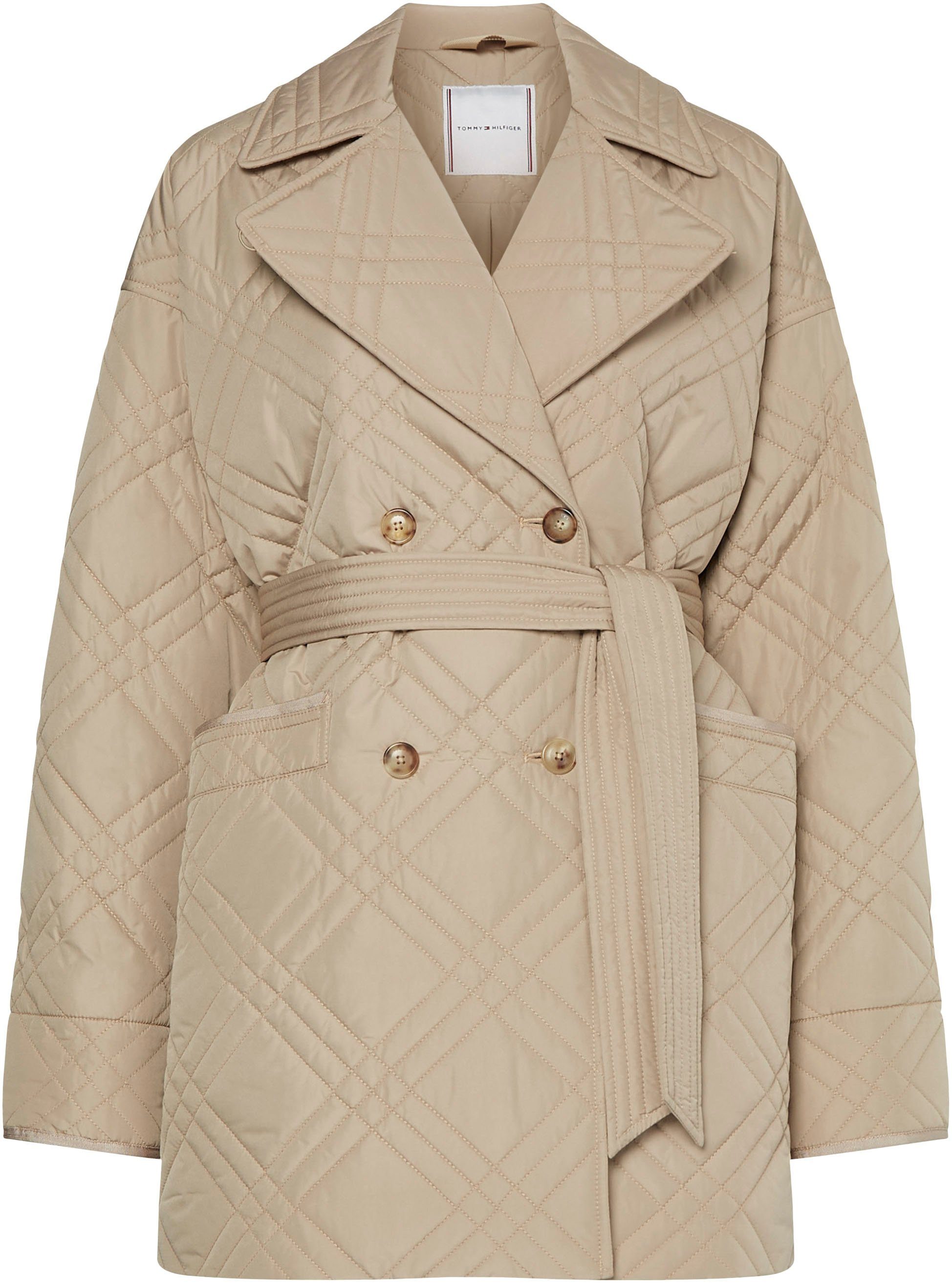 Tommy Hilfiger Gewatteerde jas QUILTED SHORT TRENCH met bindriem en tommy hilfiger merklabel