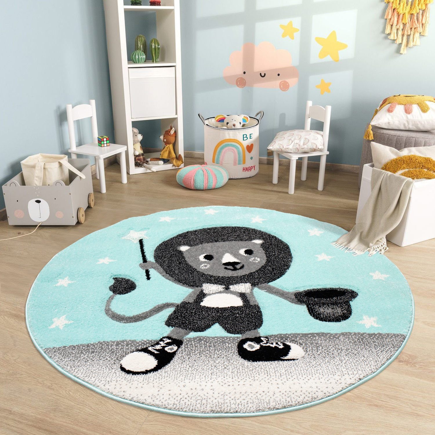 Carpet City Kindervloerkleed Bueno Kids 9378 Speelkleed, leeuw, boot, 3D-effect, zachte pool, gemakkelijk in onderhoud
