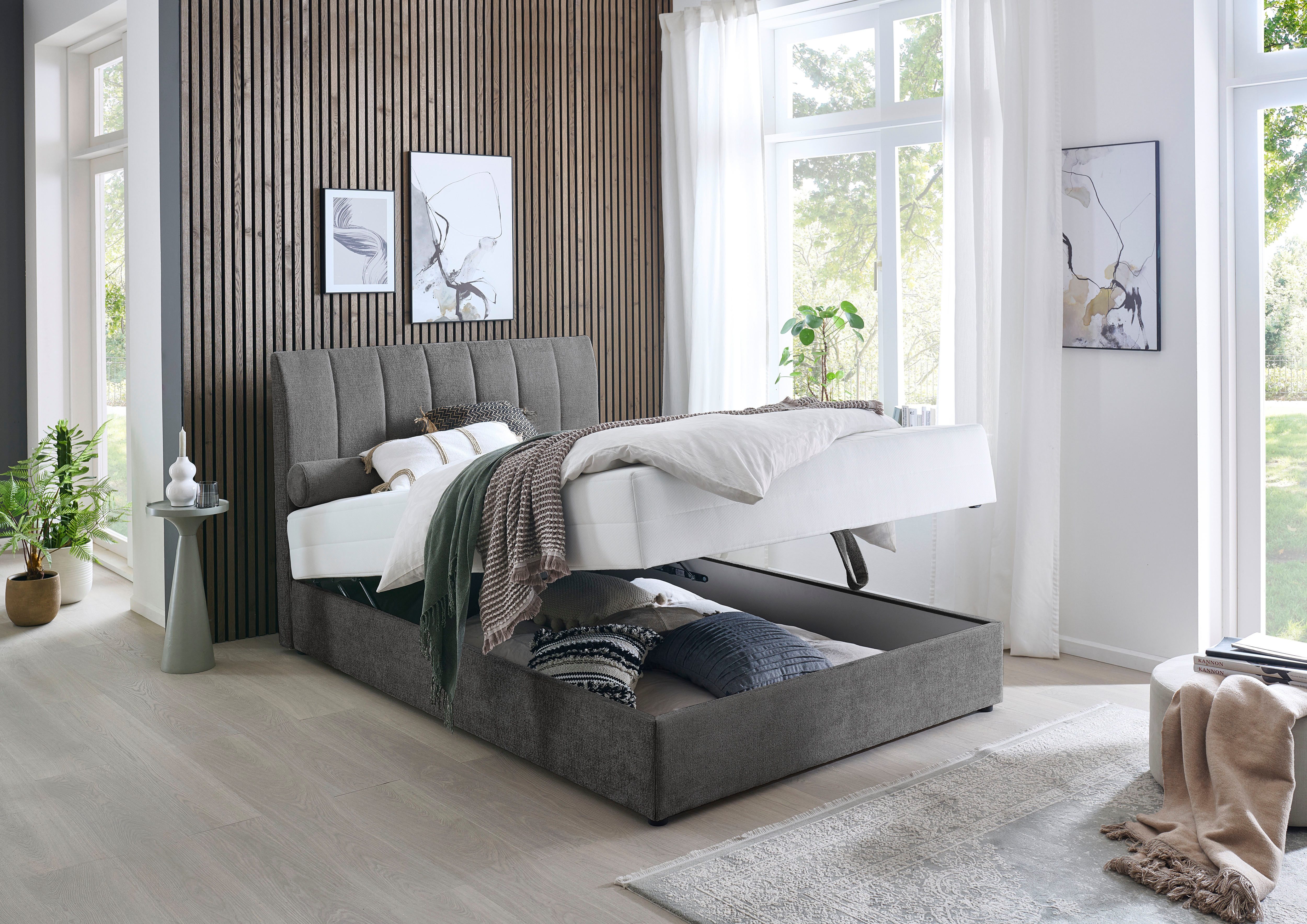 ATLANTIC home collection Boxspring ALISIA Met pocketvering, bedlade en kussenrol in originele bekleding
