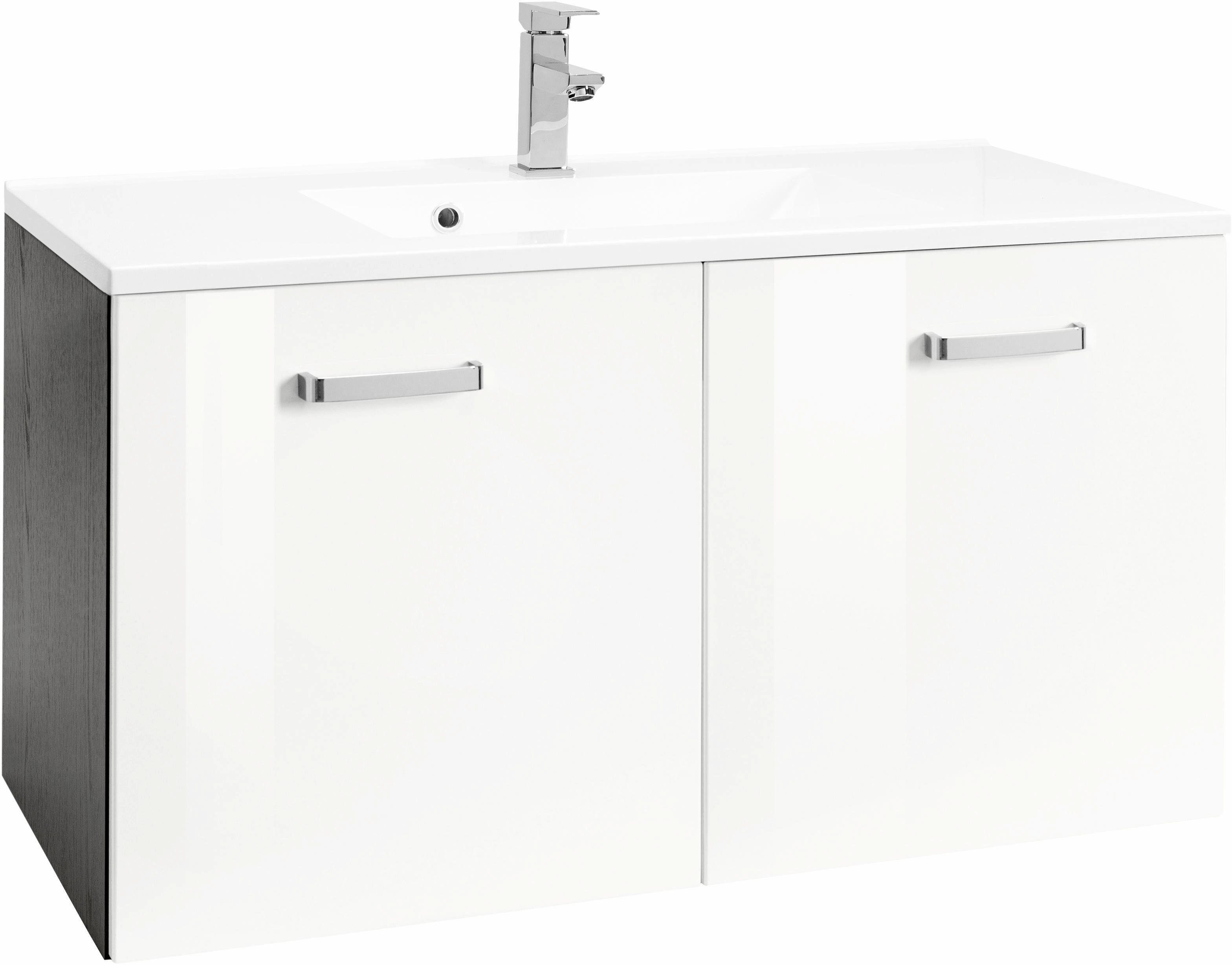 welltime Wastafelonderkast Ravenna Badkamermeubel, wastafelonderkast inclusief wasbak, breedte 80 cm onderkasten grijs