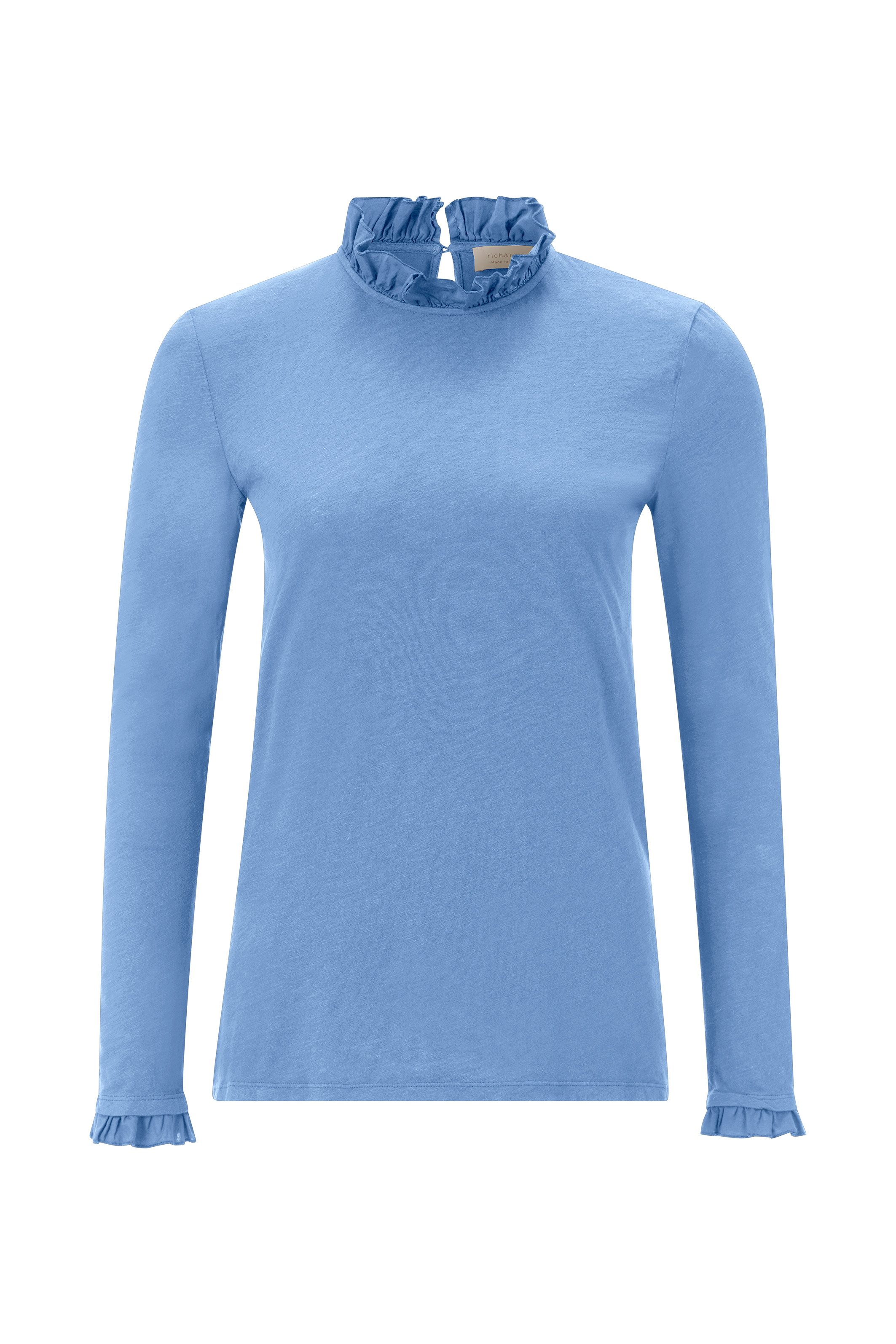 Rich & Royal Shirt met lange mouwen 2409 O Slub F LS met ruches aan de halslijn en manchetten
