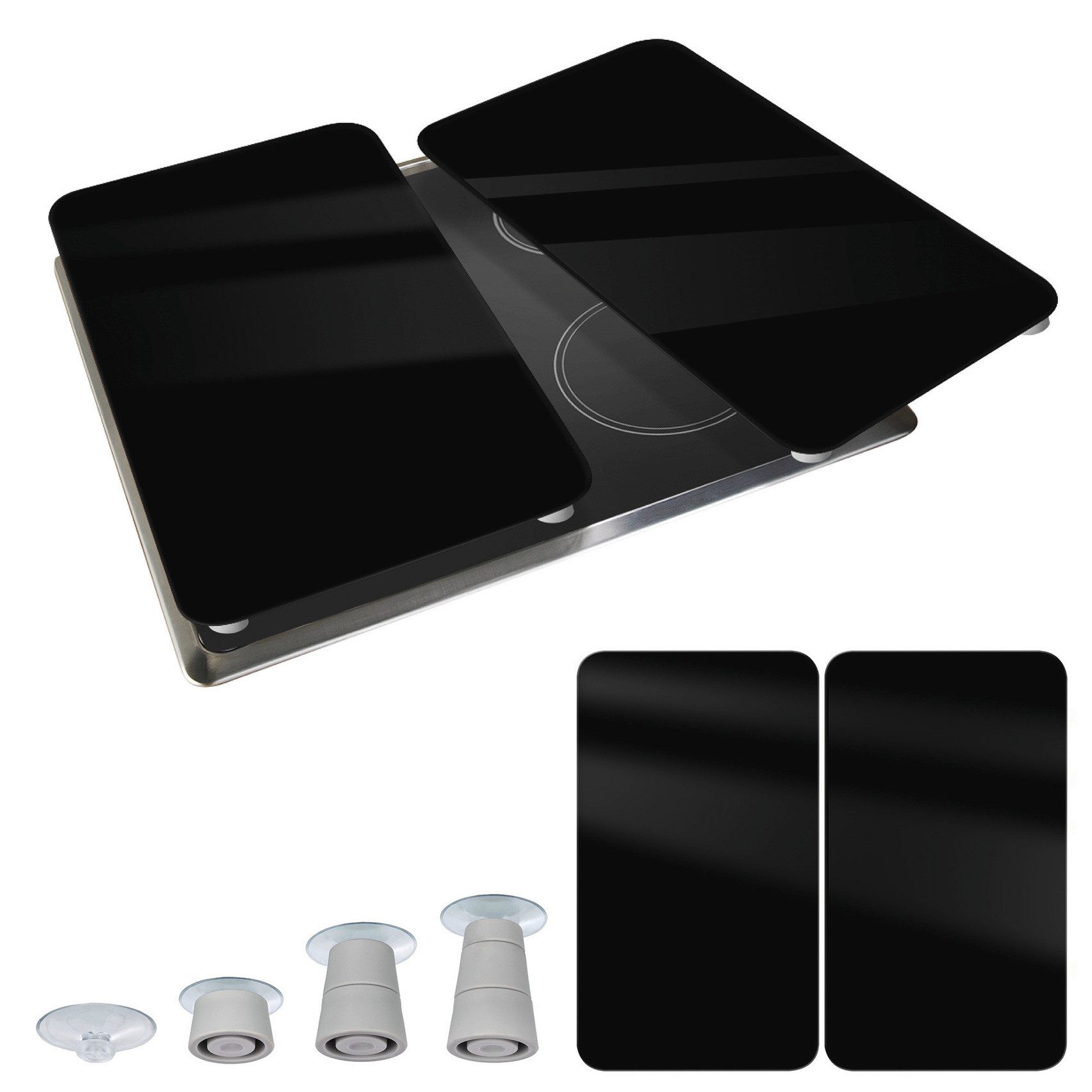 WENKO Kookplaatdeksel Universal Model Schwarz Kookplaatafdekking voor alle soorten kookplaten, krasvast, met antislipvoetjes (set, 2-delig)