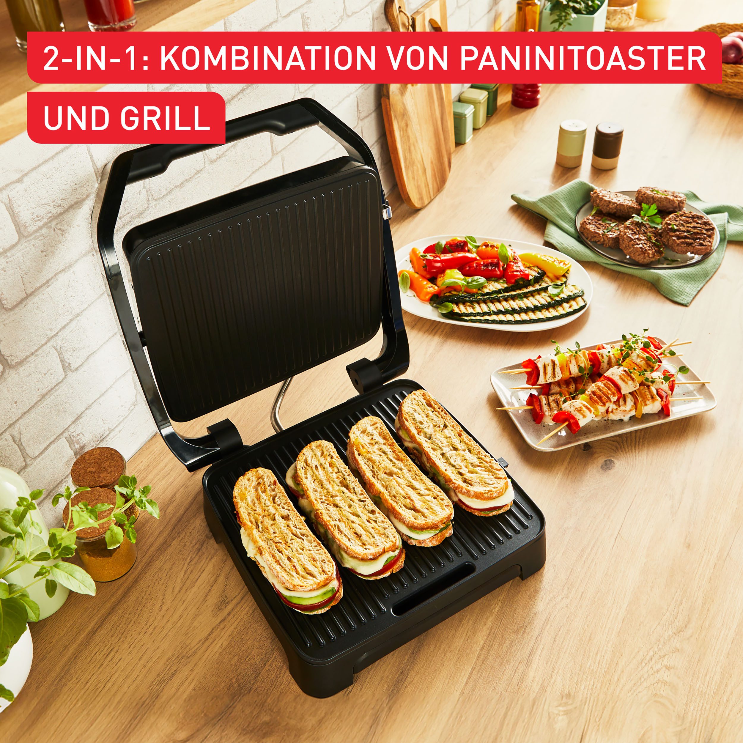 Tefal Contactgrill Inicio Classic, 2-in-1 Panini/Grill, antihaftbeschichtete Platten