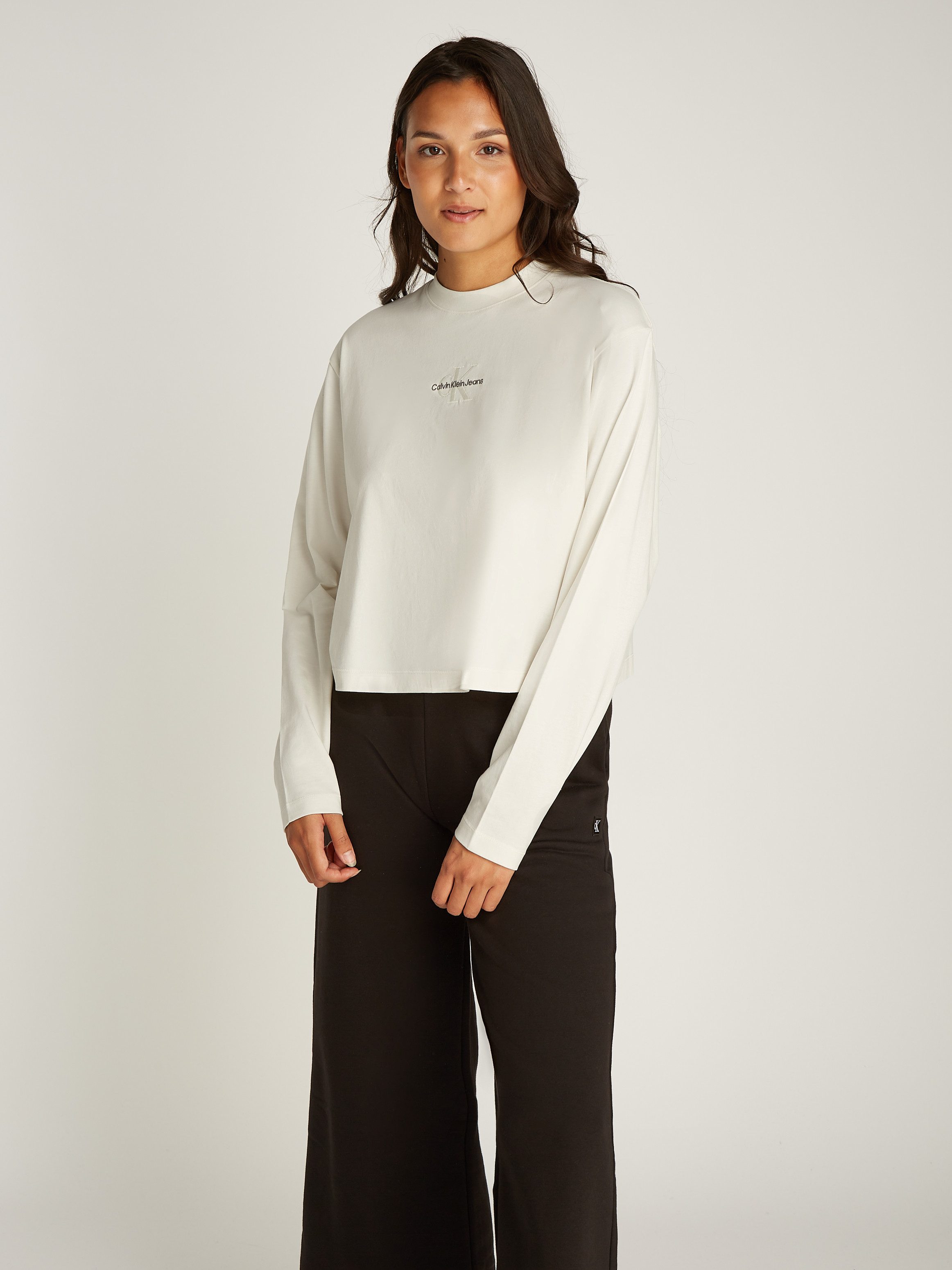 Calvin Klein Shirt met lange mouwen MONOLOGO LOOSE LS TEE dames longsleeves maat XXL (44) beige