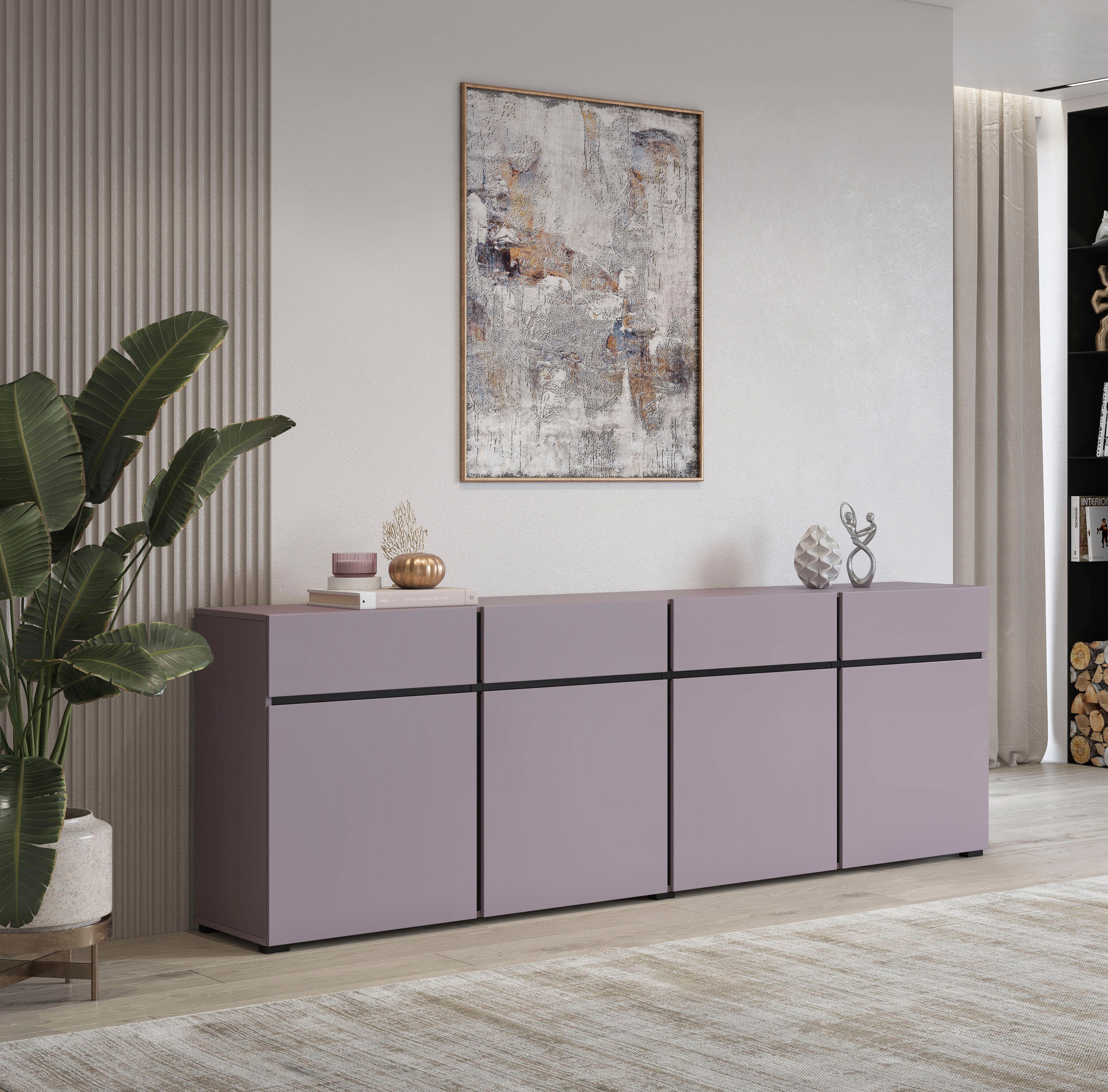 INOSIGN Dressoir Cross, breedte 225 cm, moderne greeploze ladekast, 4 deuren/4 laden