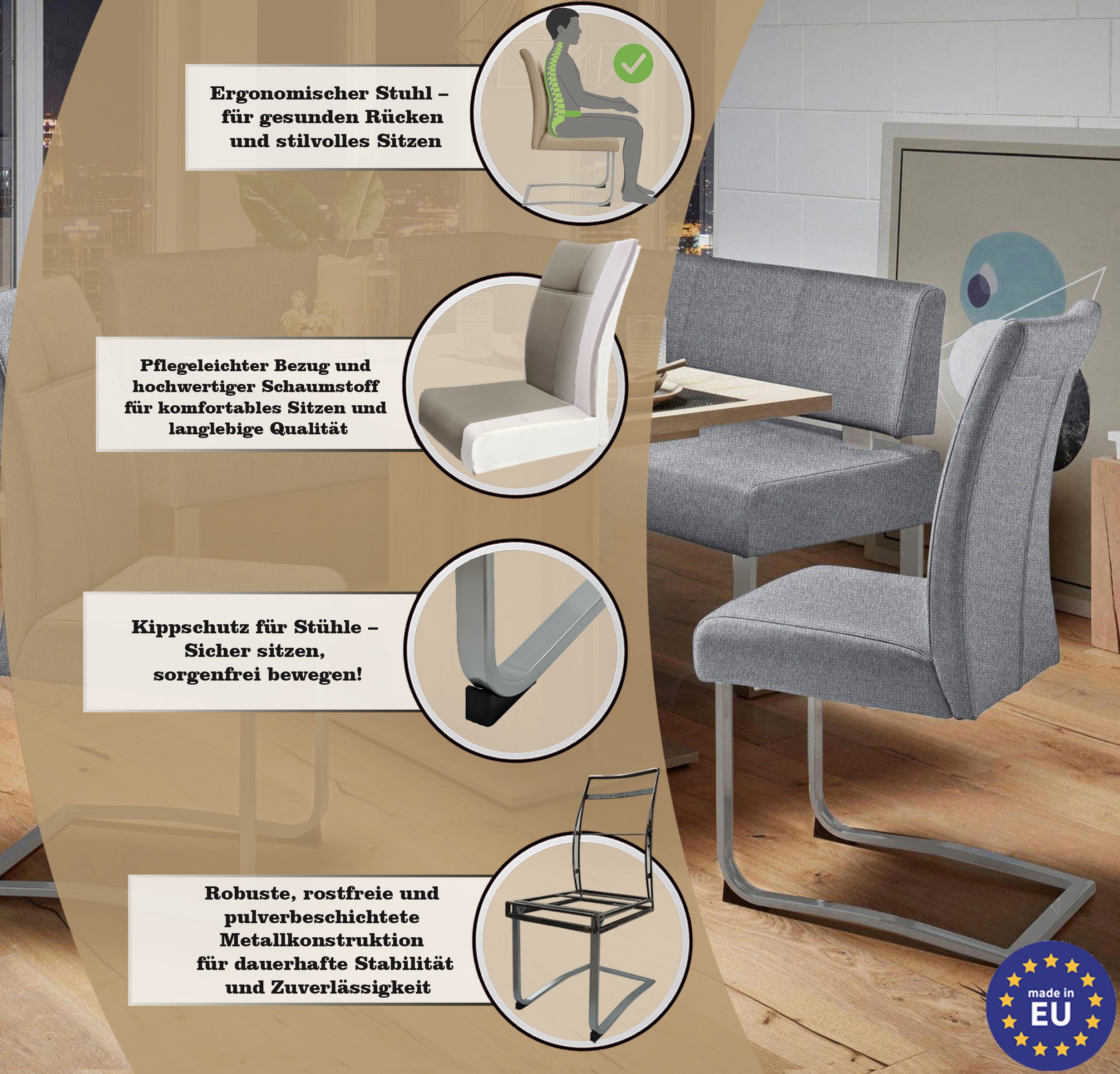 Home affaire Vrijdragende stoel RAB Bekleding in verschillende kwaliteiten, maximaal vermogen 120 kg (set, 2 stuks)