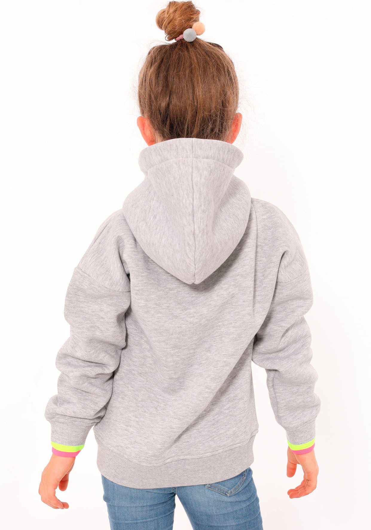 Zwillingsherz Hoodie OptimismKIDS met smiley, kleurrijke opdruk en details in neonkleur