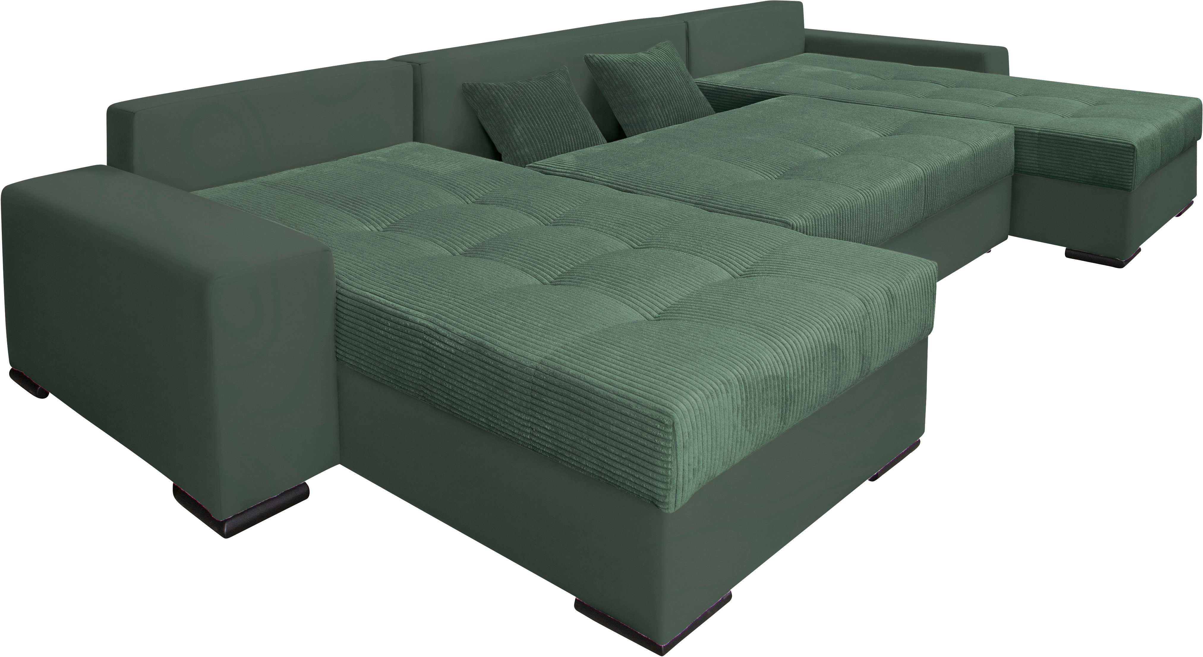 COLLECTION AB Zithoek XL-Josy U-vorm, breedte 313 cm, cord-/mix incl. bedfunctie, bedlade, met 4 gelijk grote rugkussens