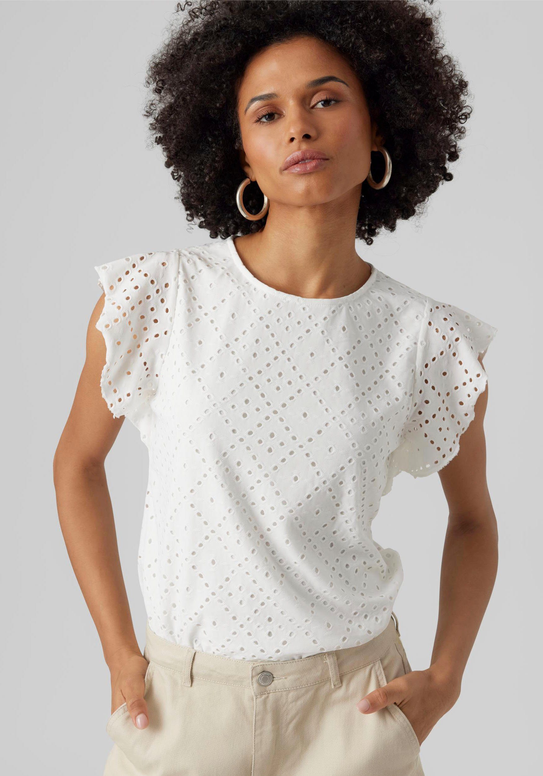 Vero Moda Shirt met ronde hals VMTASSA SL FRILL TOP NOOS