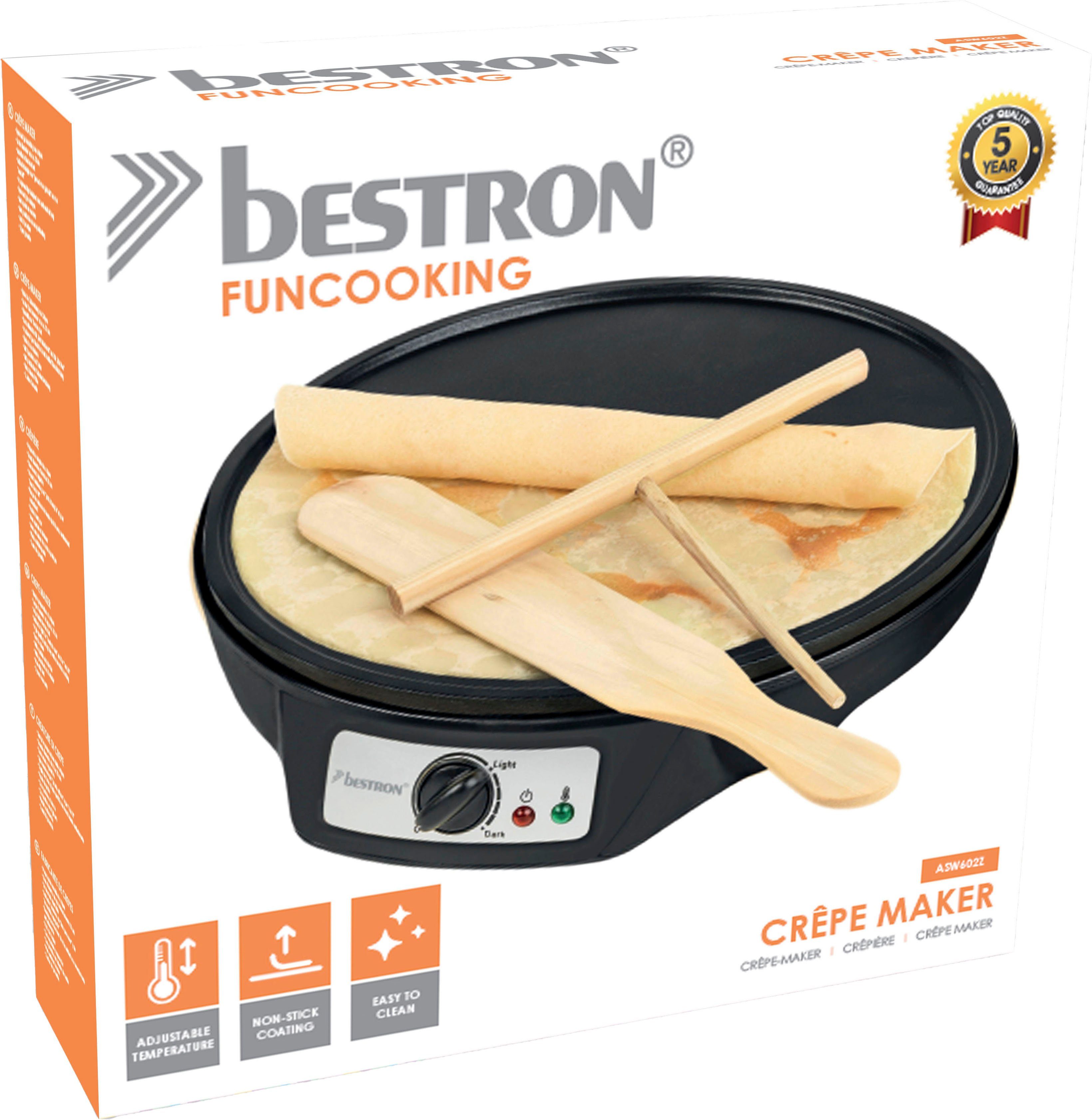 bestron Crêpe maker ASW602 in retro ontwerp, voor crêpes met Ø 30 cm inclusief deegverdeler & crêpesspatel, antiaanbaklaag