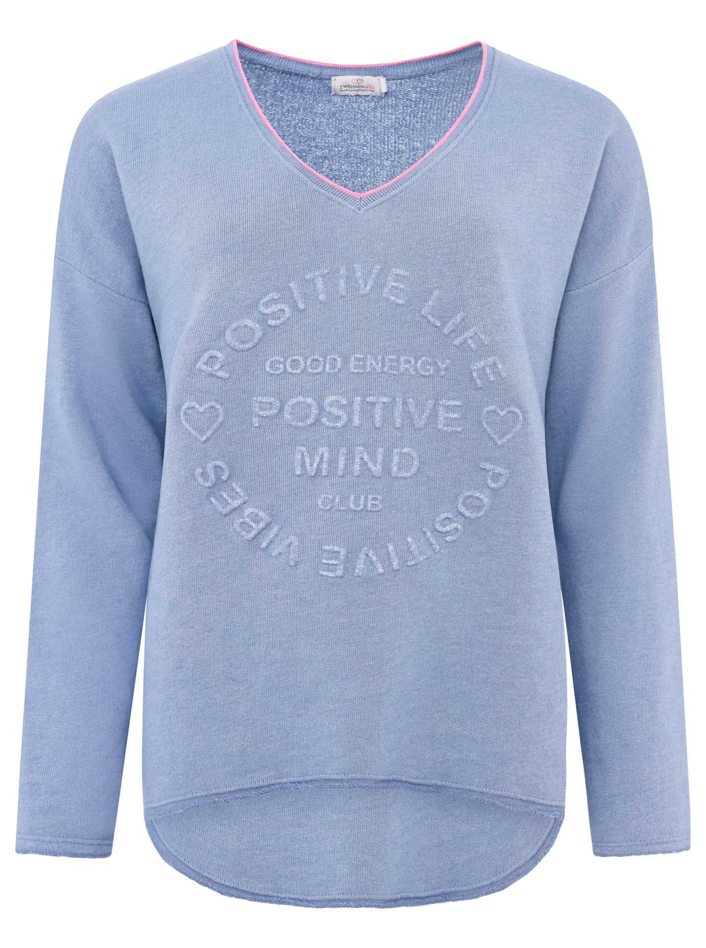 Zwillingsherz Sweatshirt Positive Mind met contrastnaad in neonkleur