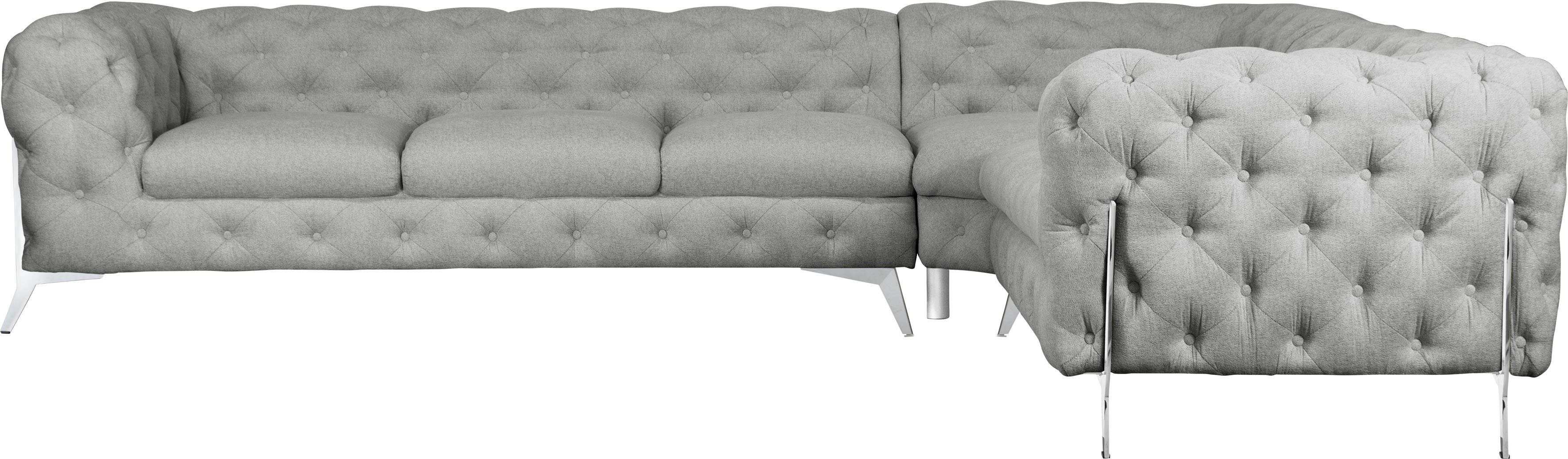 Leonique Chesterfield-bank Amaury L-vorm grote hoekbank, chesterfield-look, breedte 323 cm, kleur van de poten ter keuze