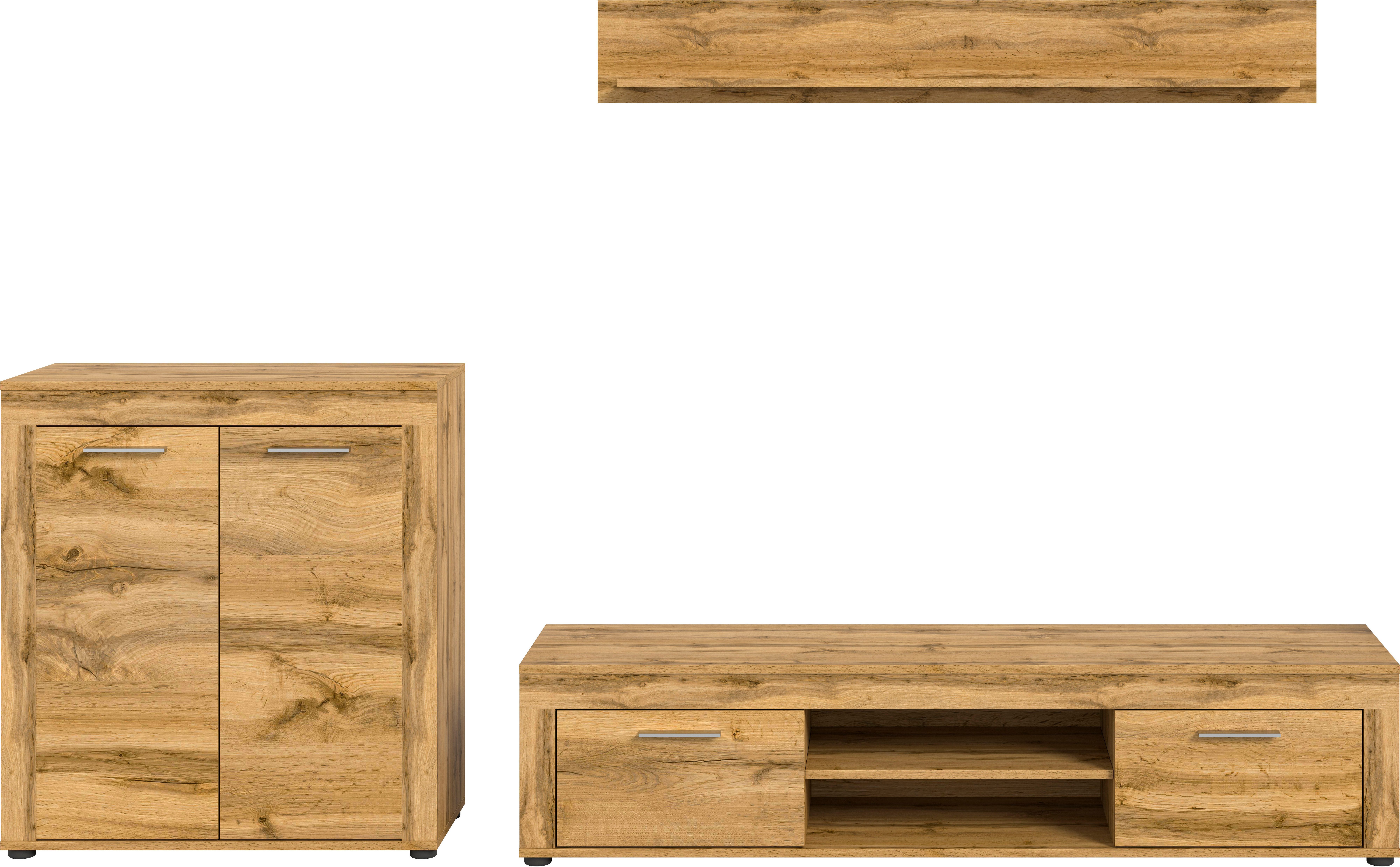 INOSIGN Wandmeubel Aosta, Breedte 255cm, bestaand uit Highboard, Lowboard, Wandplank Woonwand, combinatie, opbouwwand, meubelset, kastwand, meubelcombi (3-delig)