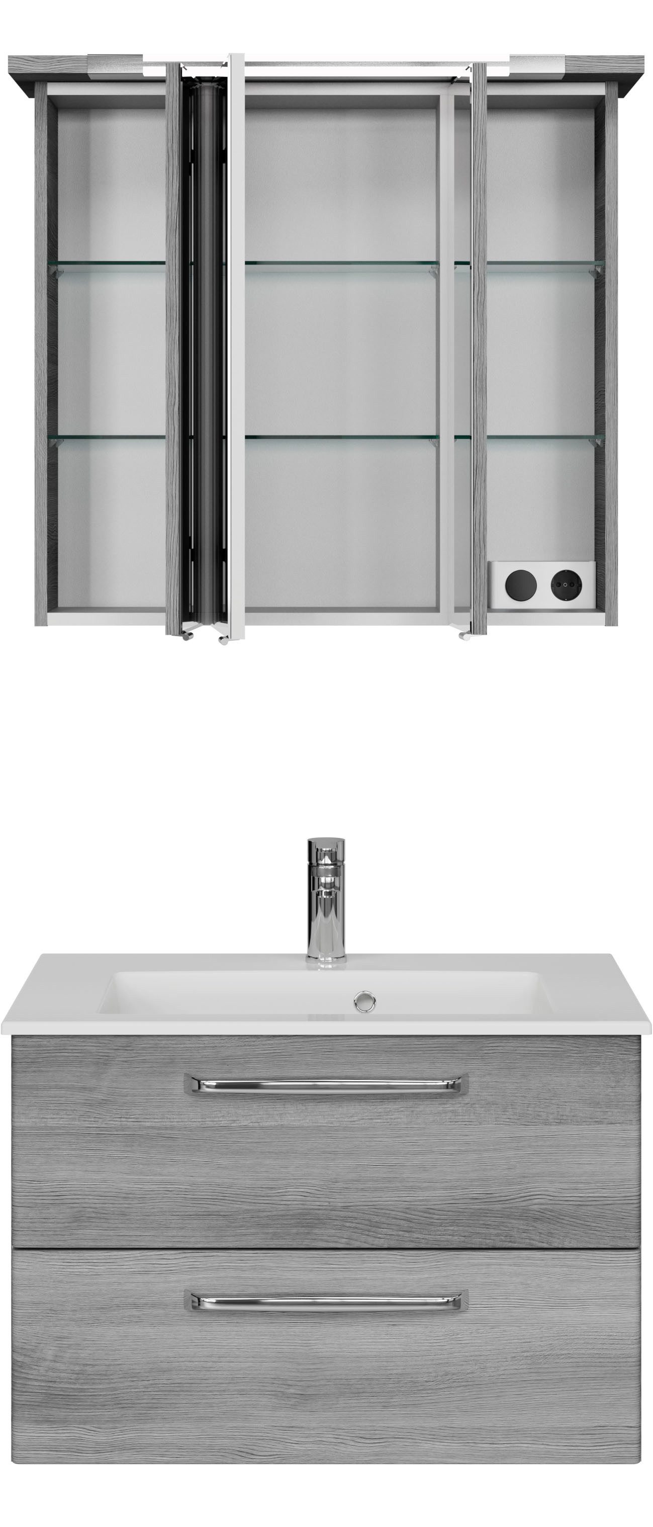 Saphir Badmeubelset Trentino 2-delig mineralen marmer wasbak, spiegelkast met LED-profiel (3 stuks)