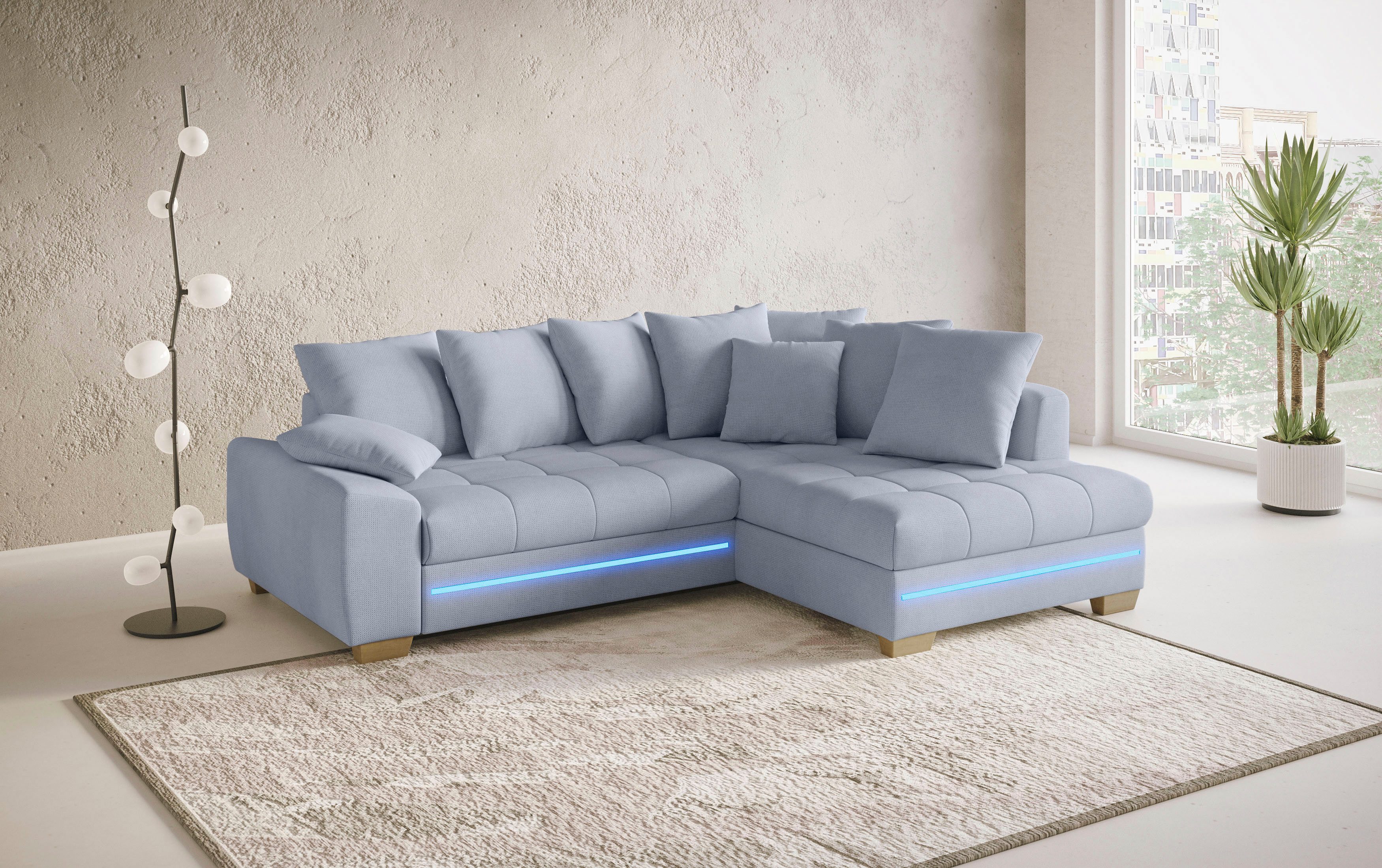 Mr. Couch Hoekbank Nikita II, L-vorm met rgb-led verlichting, optioneel met bed, bedlade, koudschuim