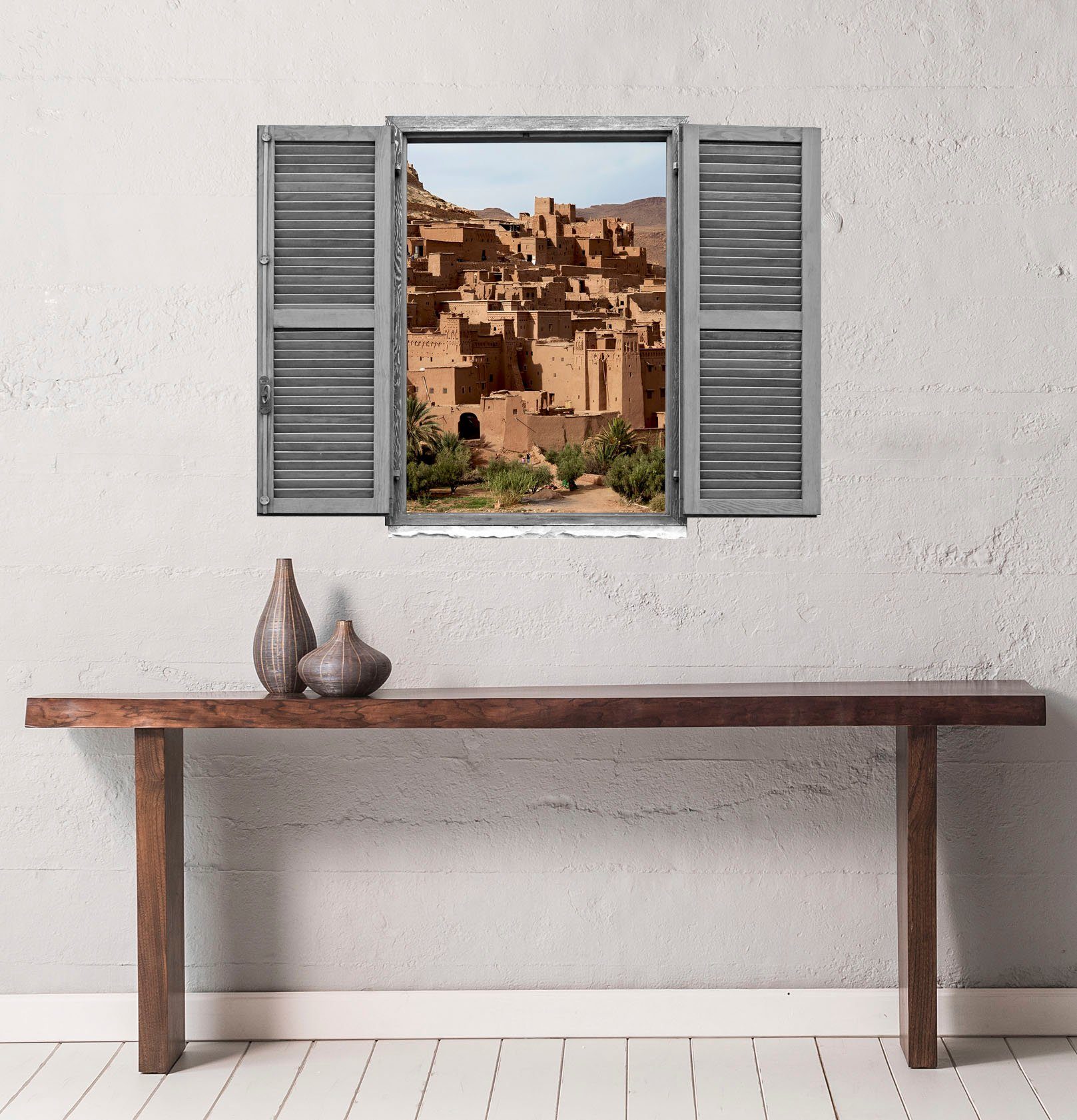 queence Wandfolie Stad Muursticker, muurdecoratie, zelfklevend, 3D, raam (1 stuk)