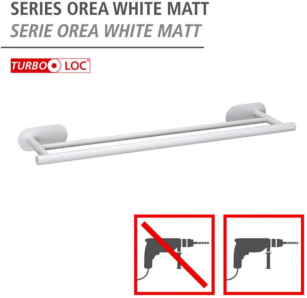 WENKO Dubbele handdoekhouder Turbo-Loc® model Duo Orea van roestvrij staal, bevestiging zonder boren, 60 cm