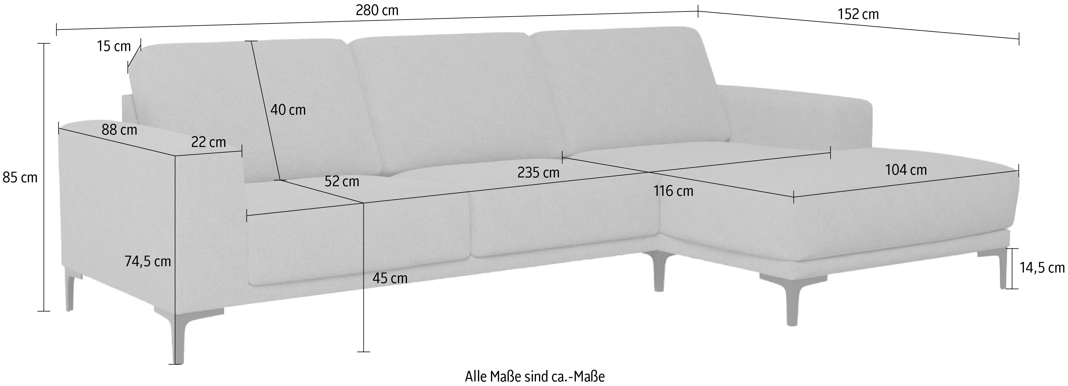 Places of Style Hoekbank Xander, L-model, Breedte 280 cm, soft-touch chenille, zwarte metalen voeten