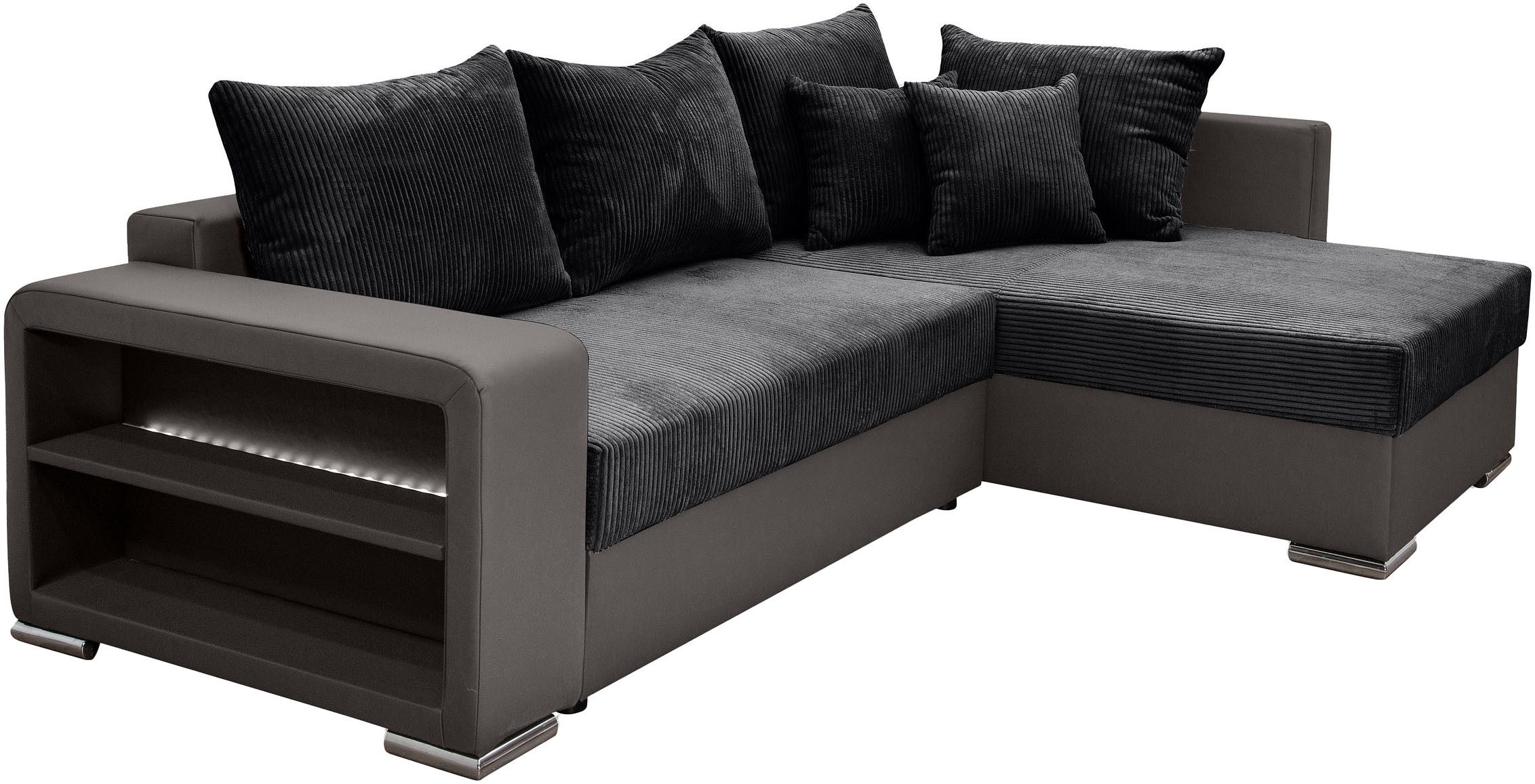 COLLECTION AB Hoekbank L-model Regalarmleuning met LED RGB verlichting, bedfunctie en bedbox