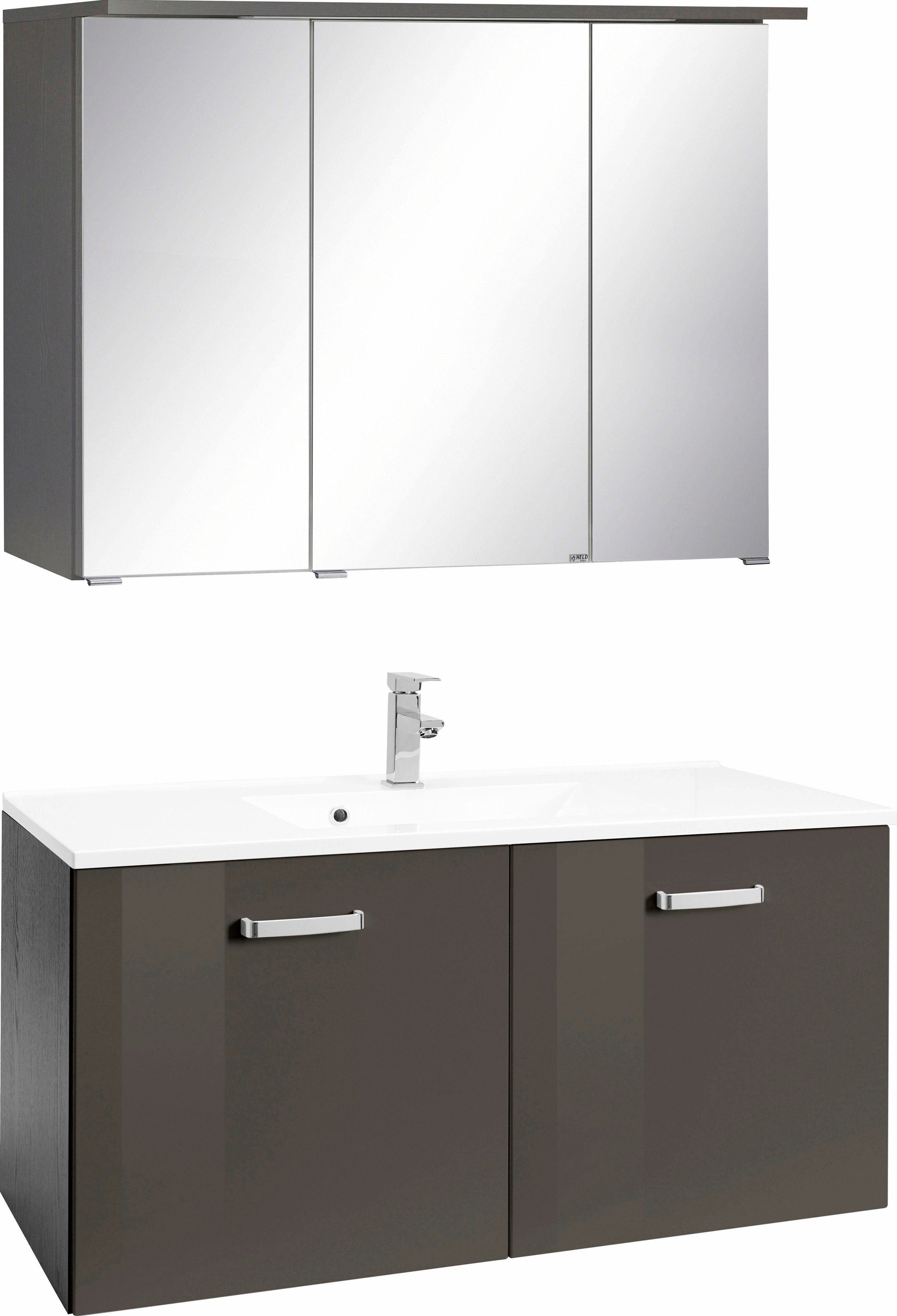 welltime Badkamerserie Ravenna Breedte 100 cm, met gedempte scharnieren (2-delig) badmeubelsets grijs