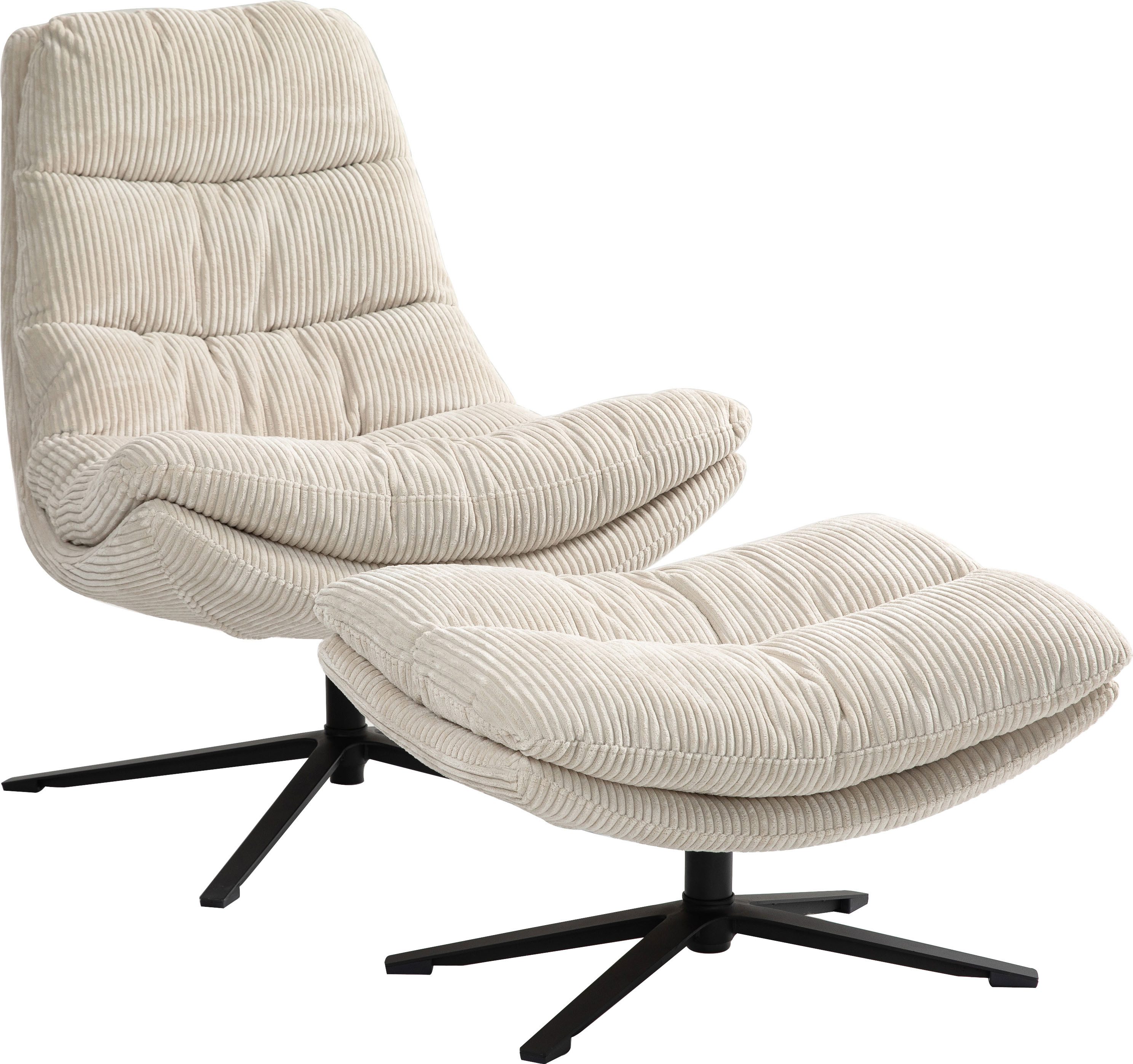 Duo Collection Relaxfauteuil PORTO 360° draaibaar, dubbele bekleding, met poef, tot 115 kg belastbaar tv-fauteuils beige