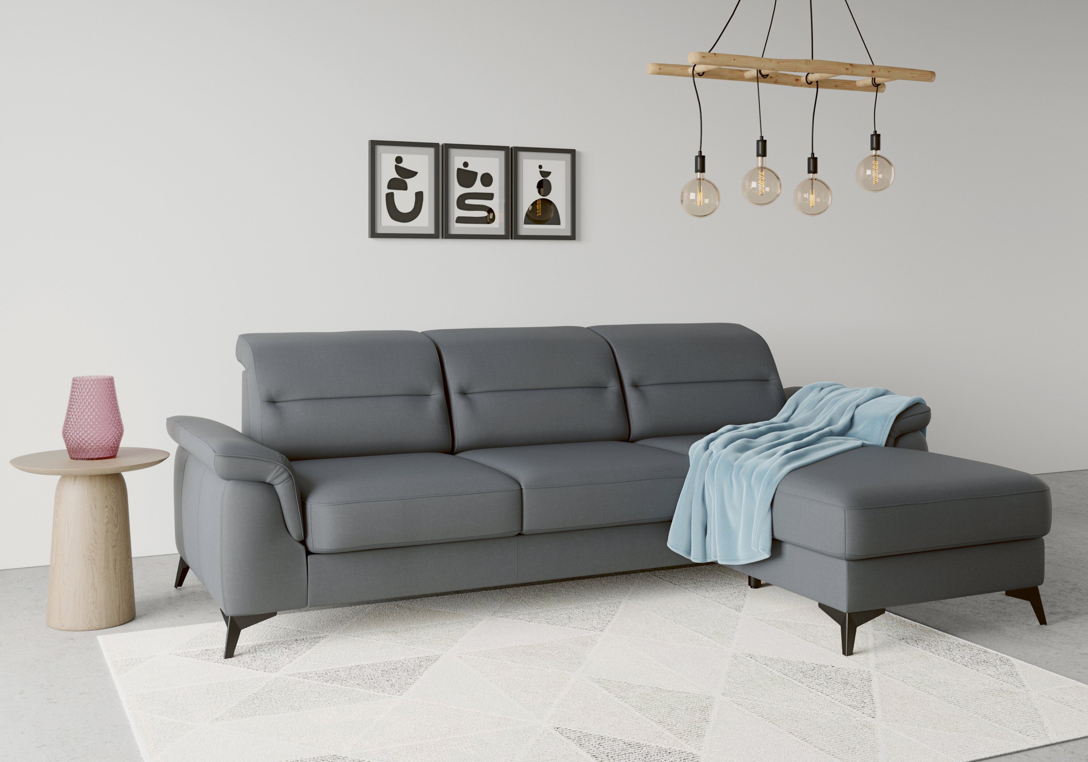 sit&more Hoekbank Sinatra L-vorm met récamier, optioneel met verstelbare hoofdsteun en armleuning grijs, hoekbanken, 258 cm
