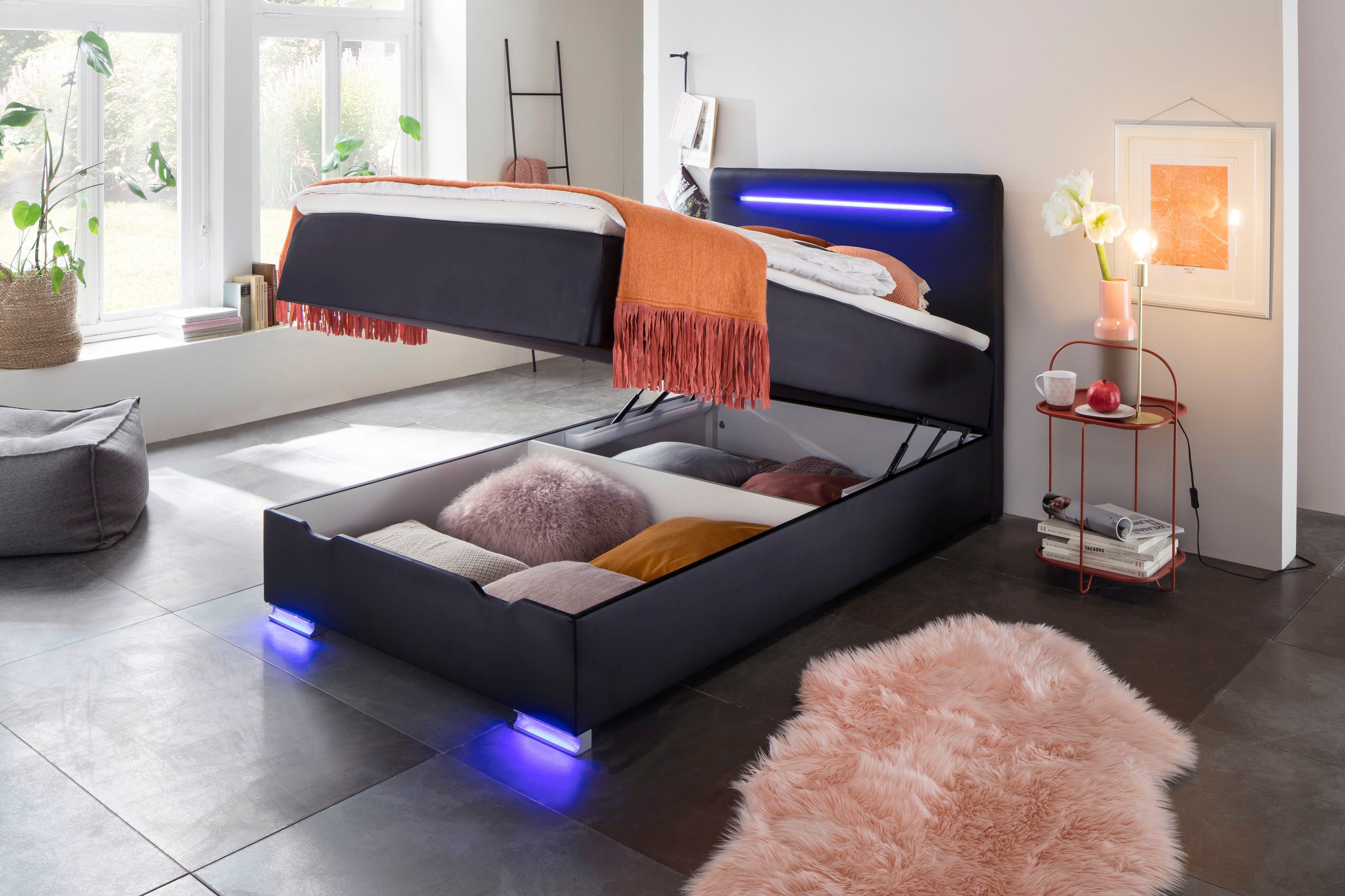 meise.möbel Boxspring Las Vegas Voeten en hoofdbord met ledverlichting, met bedkist en topmatras