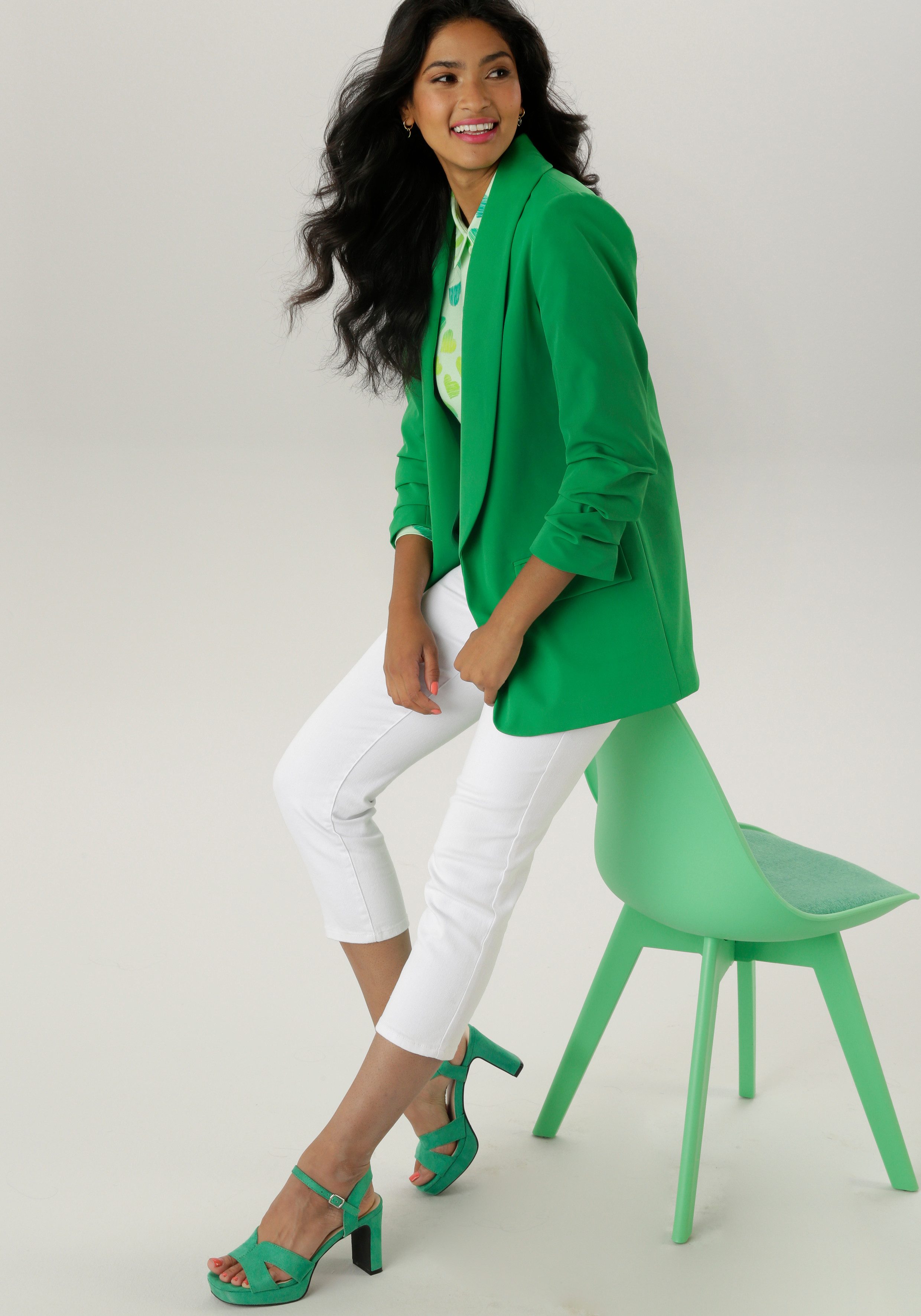 Aniston SELECTED Lange blazer met modieuze reverskraag en gerimpelde mouwen nieuwe collectie