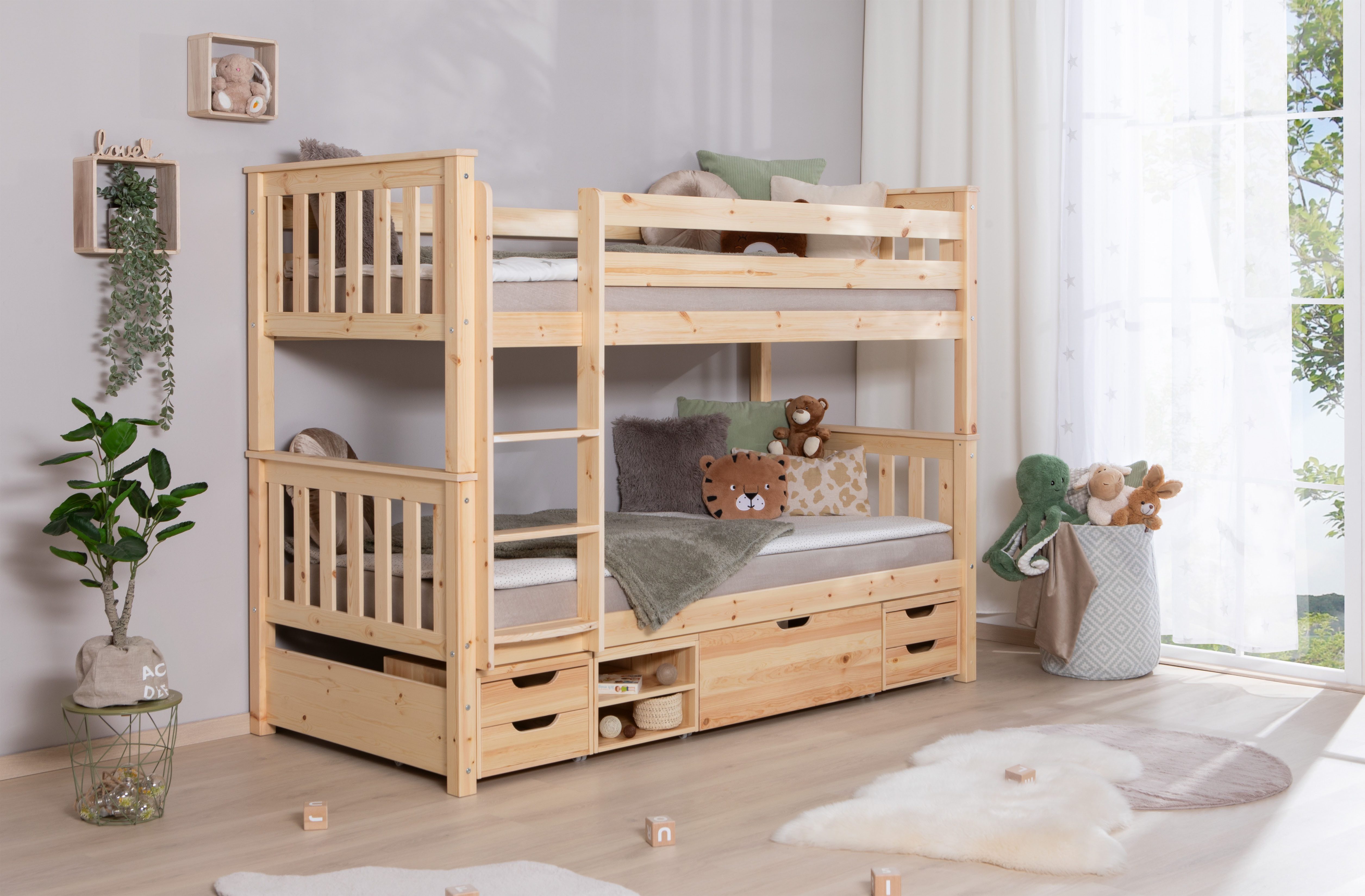 Ticaa Stapelbed Sammy met rolbodem en laden, marlies, grenen