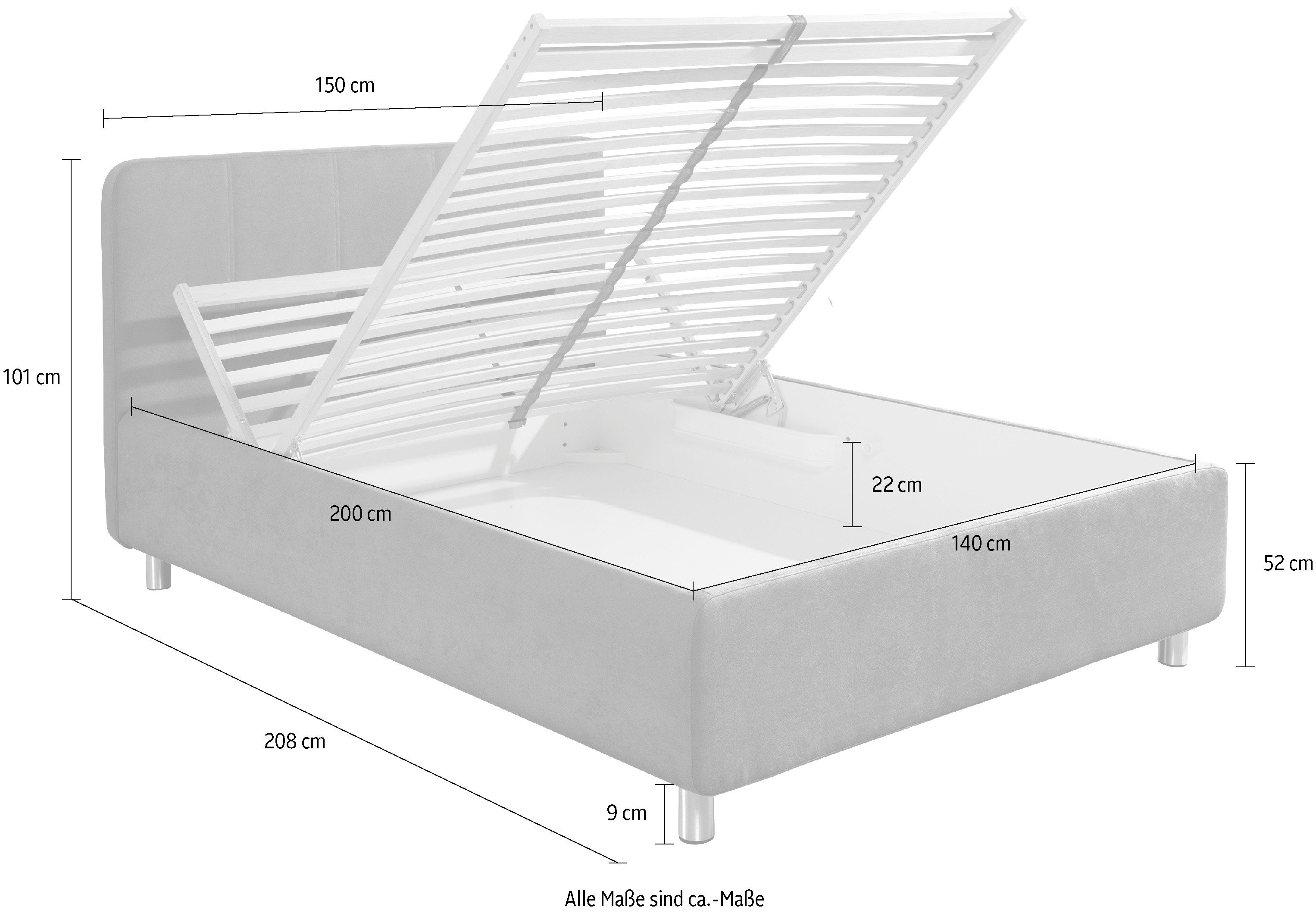 Maintal Gestoffeerd bed Wiesenblick, verkrijgbaar in fluweel en structuur