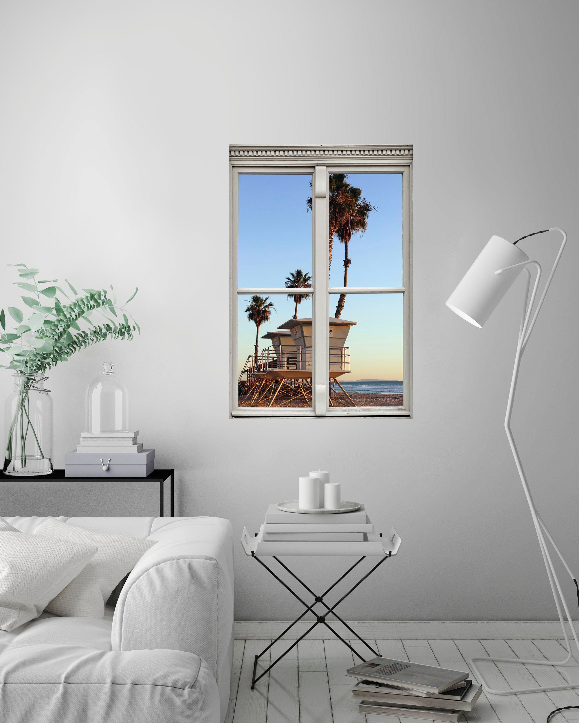 queence Wandfolie Strand Muursticker, muurdecoratie, zelfklevend, 3D, raam
