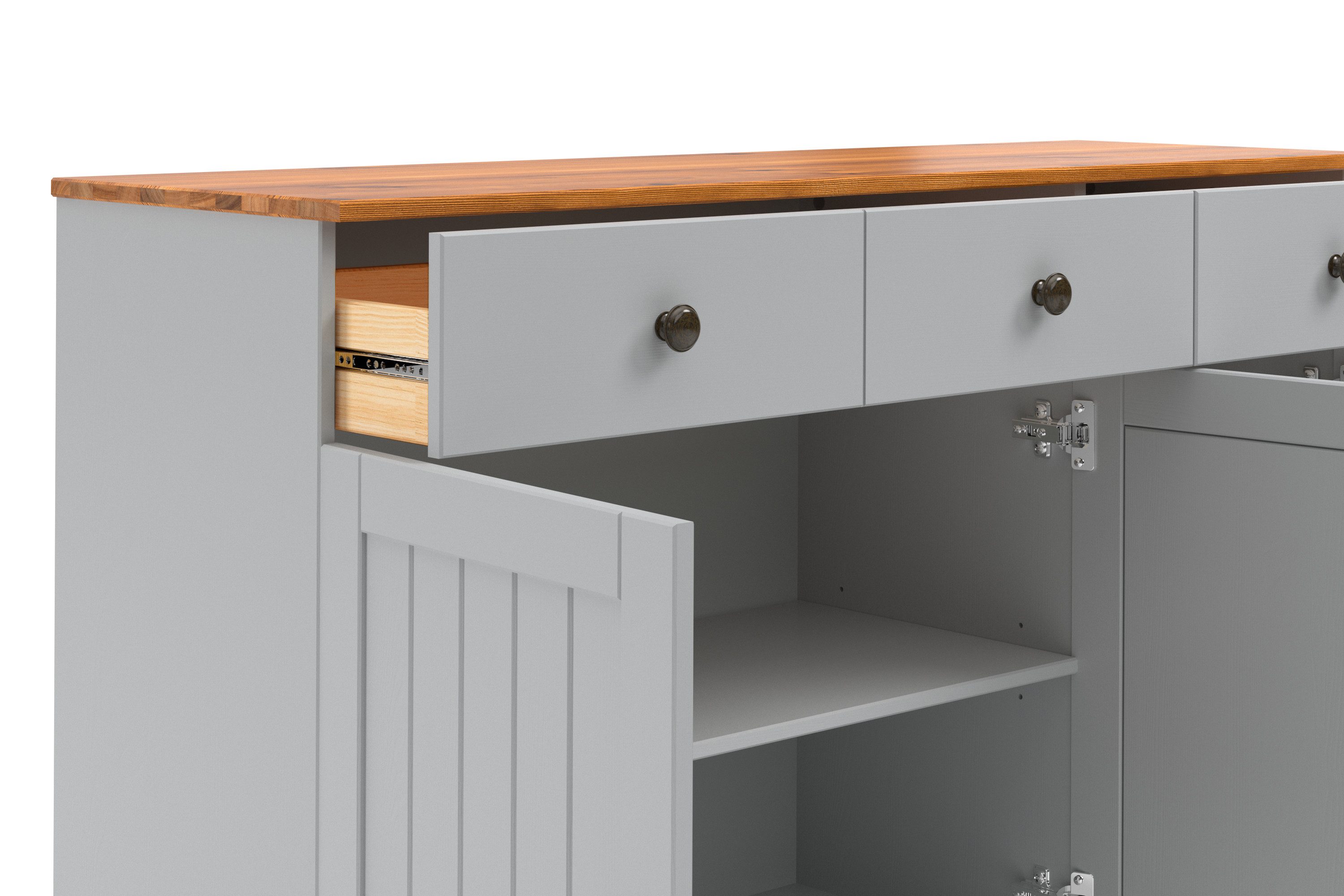 Home affaire Sidetable Alby2 Met 3 deuren, 3 lades en metalen grepen, breedte 125 cm