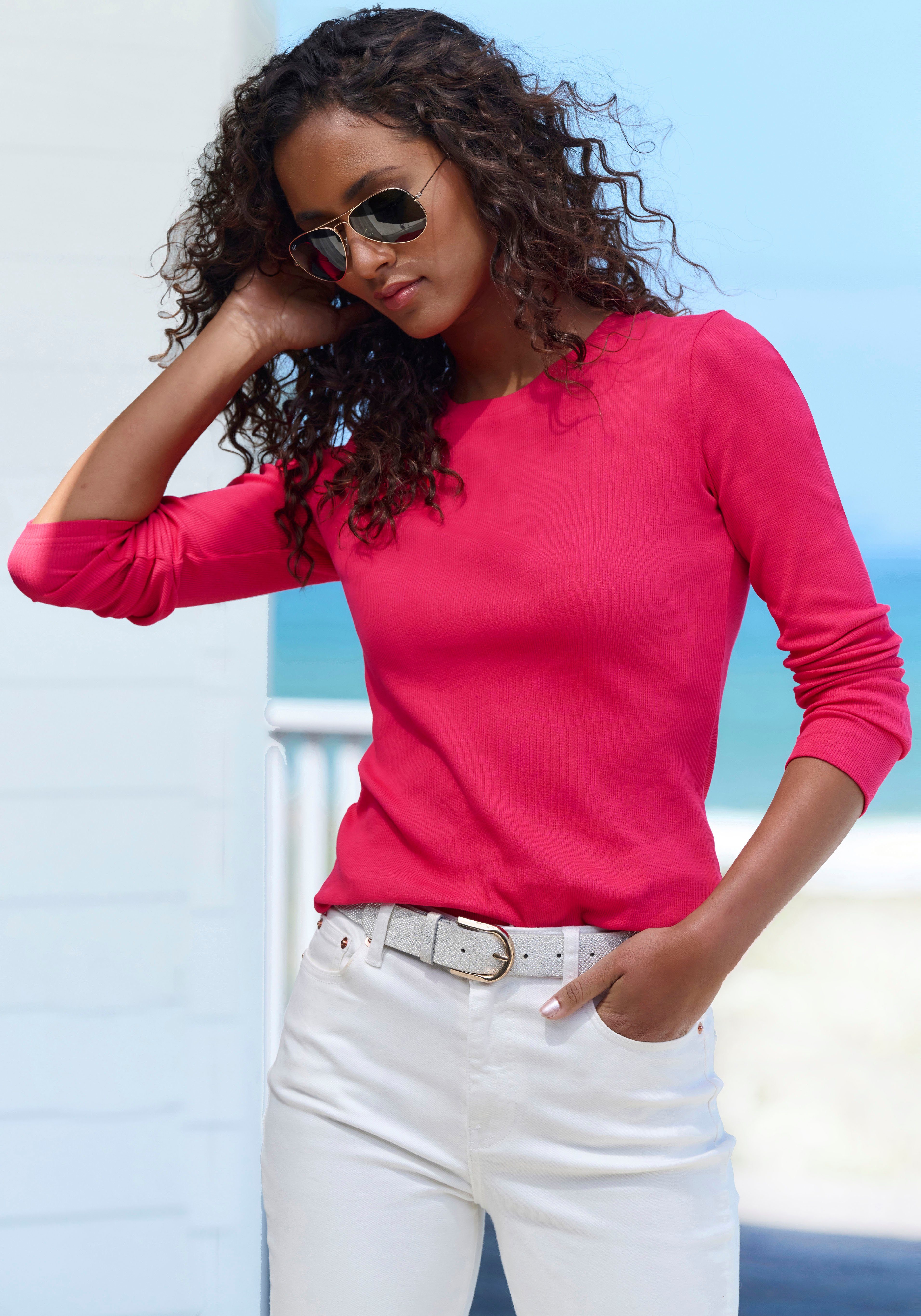 Vivance Shirt met lange mouwen Van modieus ribmateriaal (Set van 2)