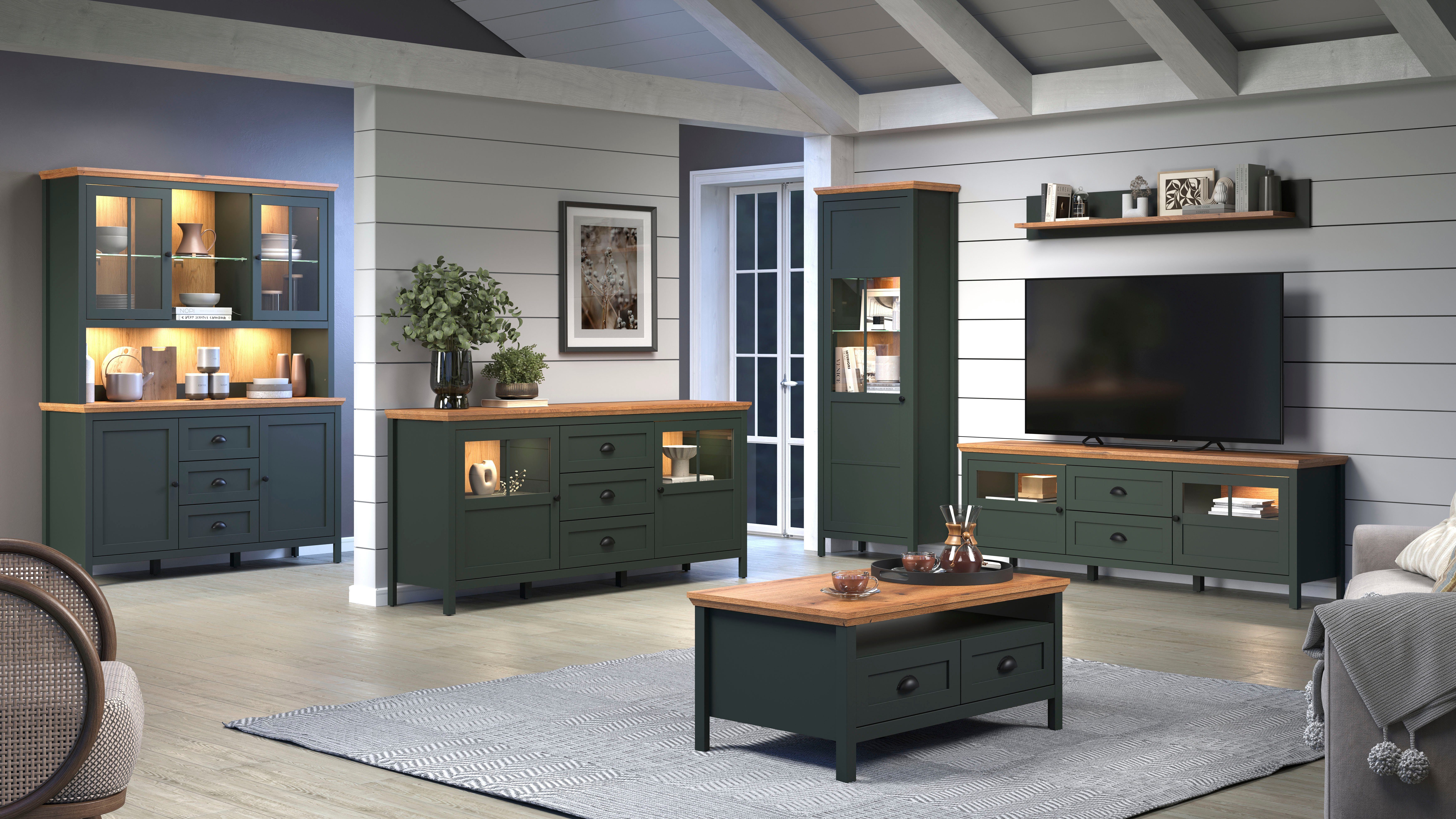 Home affaire Tv-meubel Vienna Lowboard met verlichting en volledig uittrekbare lade - B/D/H 184/45/64 cm (1 stuk)