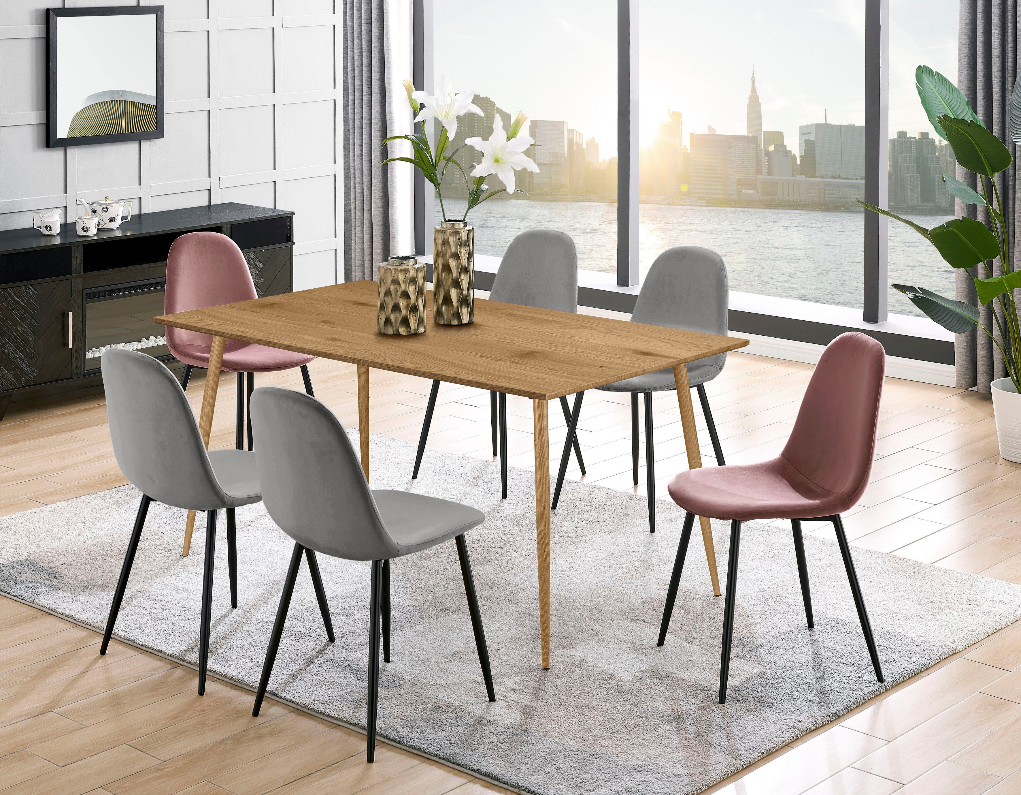 Leonique Eethoek Eadwine, TOPSELLER! Tafel plus 4 stoelen, zitgroep bestaande uit eettafel 160 cm en 4 eetkamerstoelen, gestoffeerde stoelen (set, 5-delig)