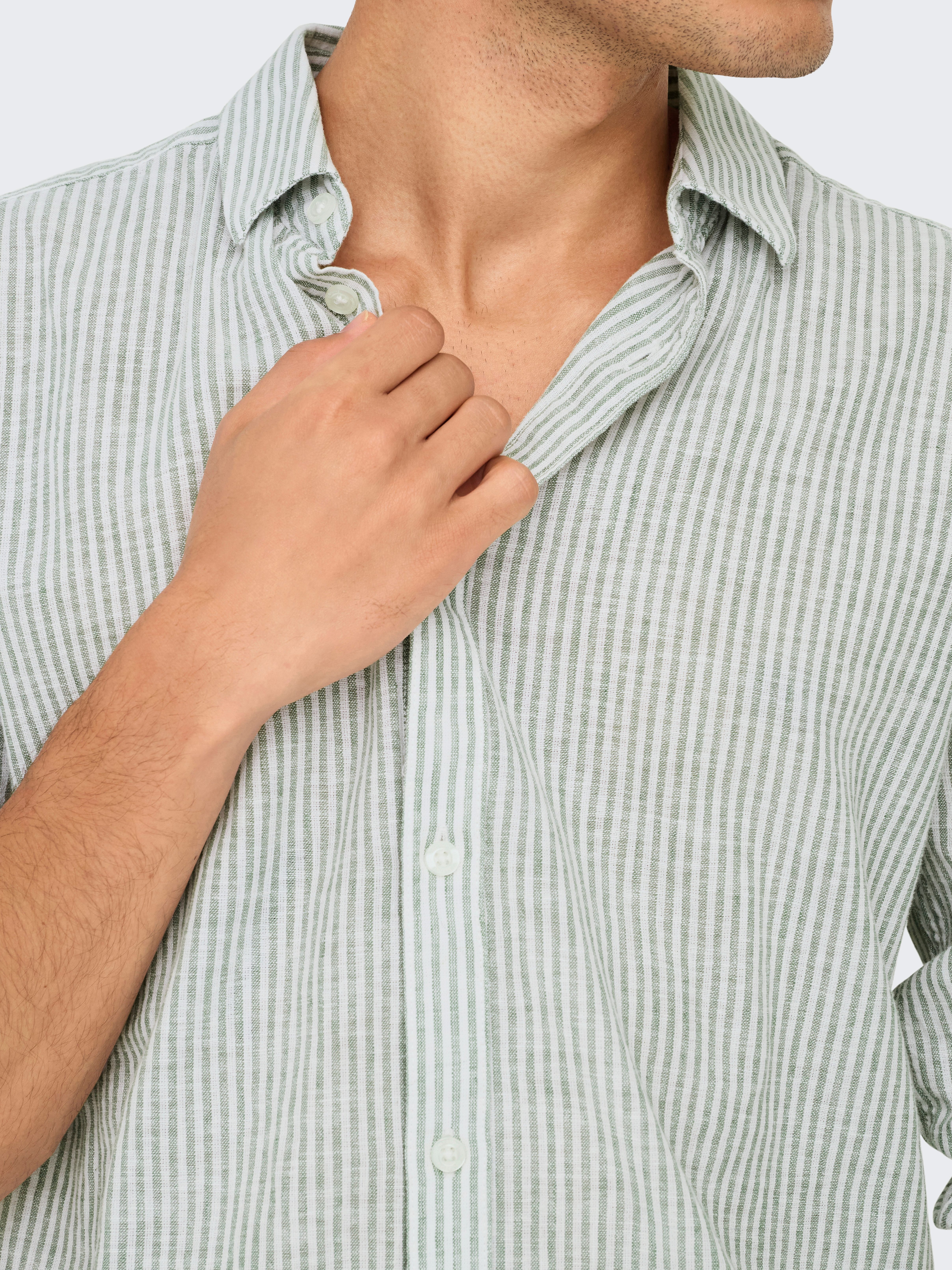 ONLY & SONS Overhemd met korte mouwen ONSCAIDEN LS STRIPE LINEN SHIRT 660 NOOS