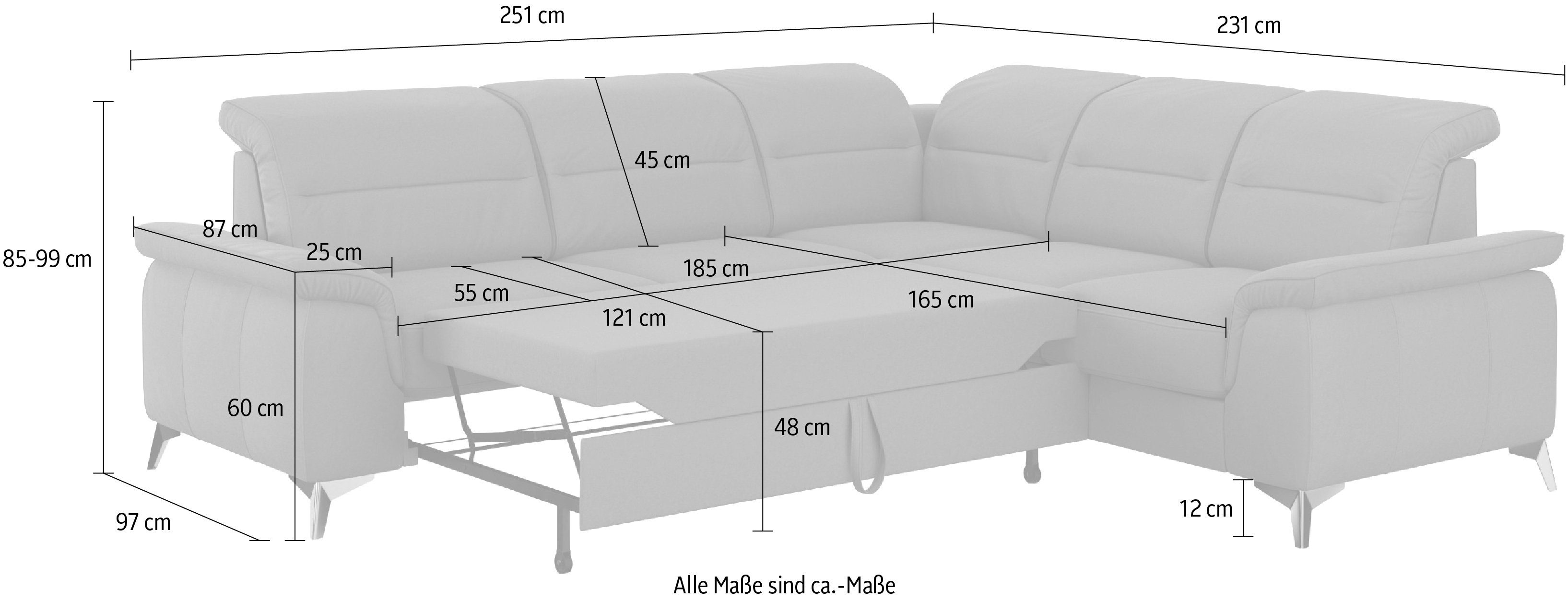 sit&more Hoekbank Sinatra L-vorm optioneel met verstelbare hoofdsteun en armleuning, metalen poten