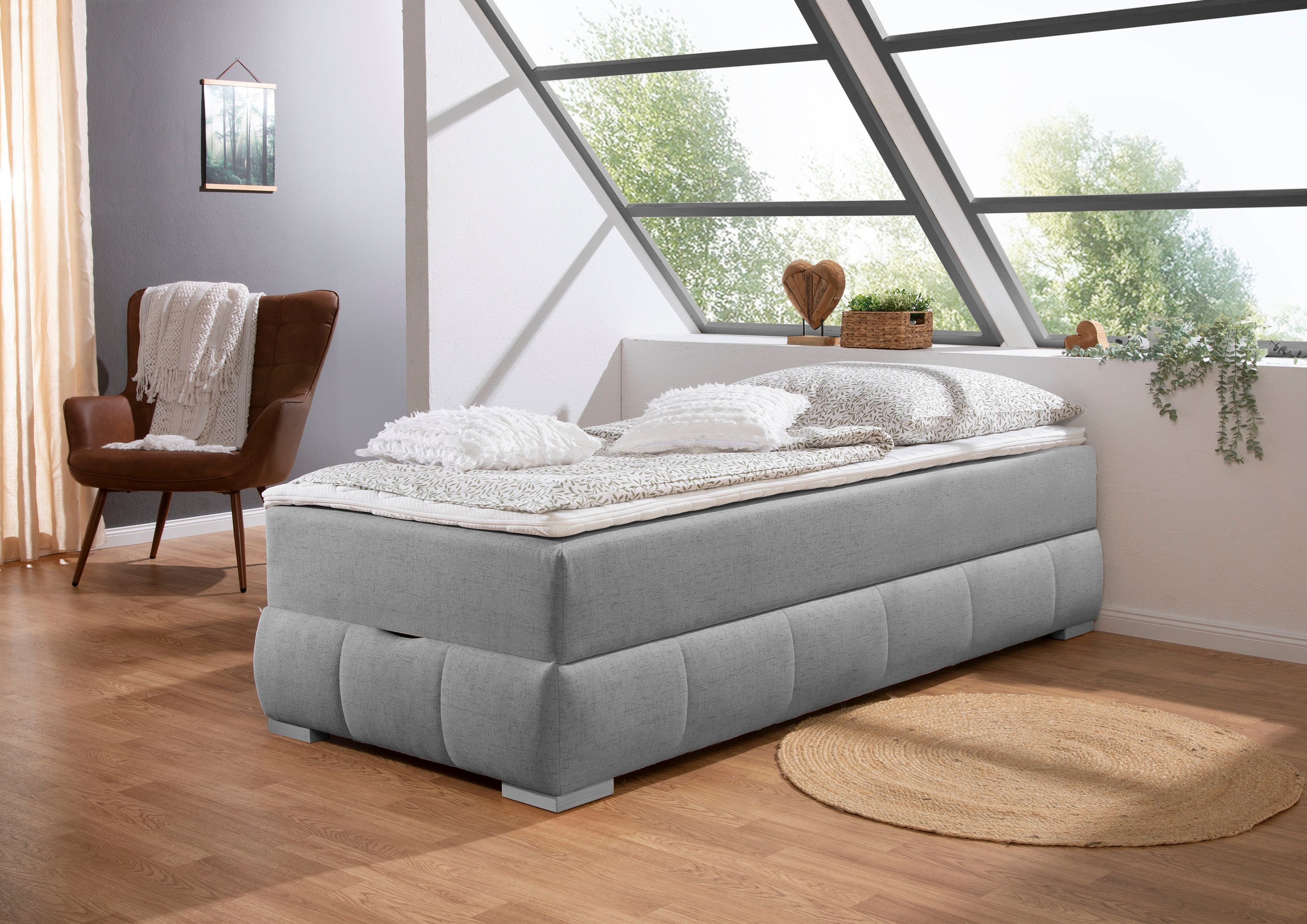 guido maria kretschmer homeliving boxspring wehma zonder hoofdbord, inclusief matrastopper en bedlade grijs