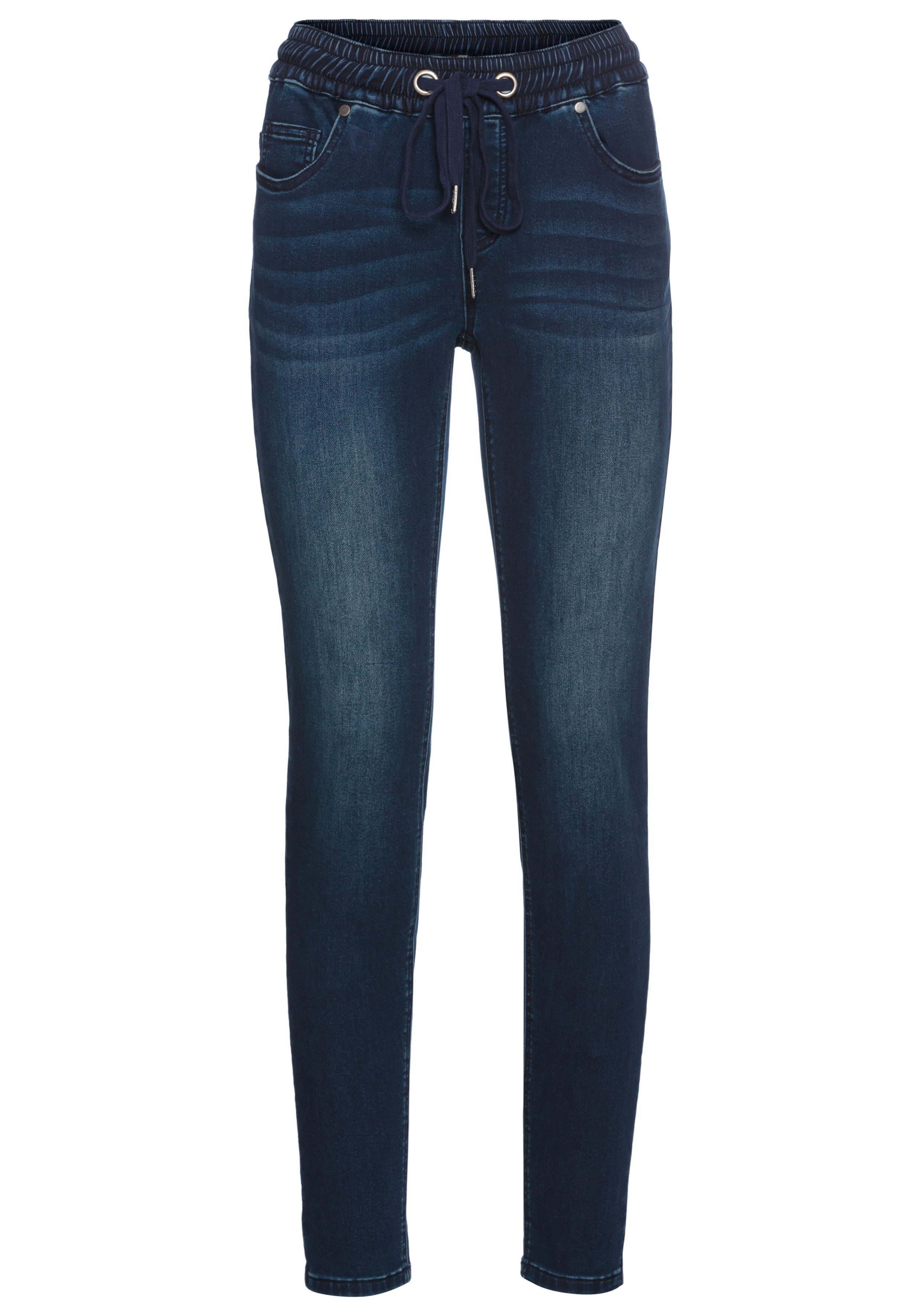 Arizona Stretch jeans wijde broekspijp, hoge taille, enkel-lang, met used-wassing