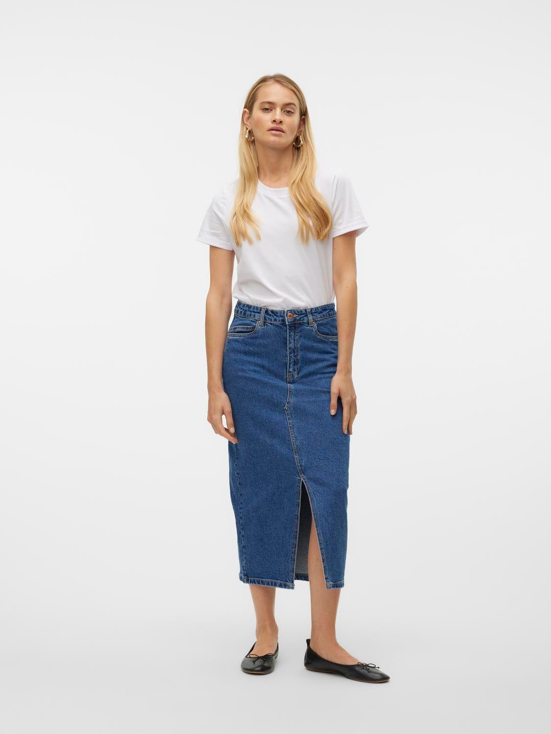 Vero Moda Maxirok VMVERI HR CALF DENIM SKIRT GA NOOS