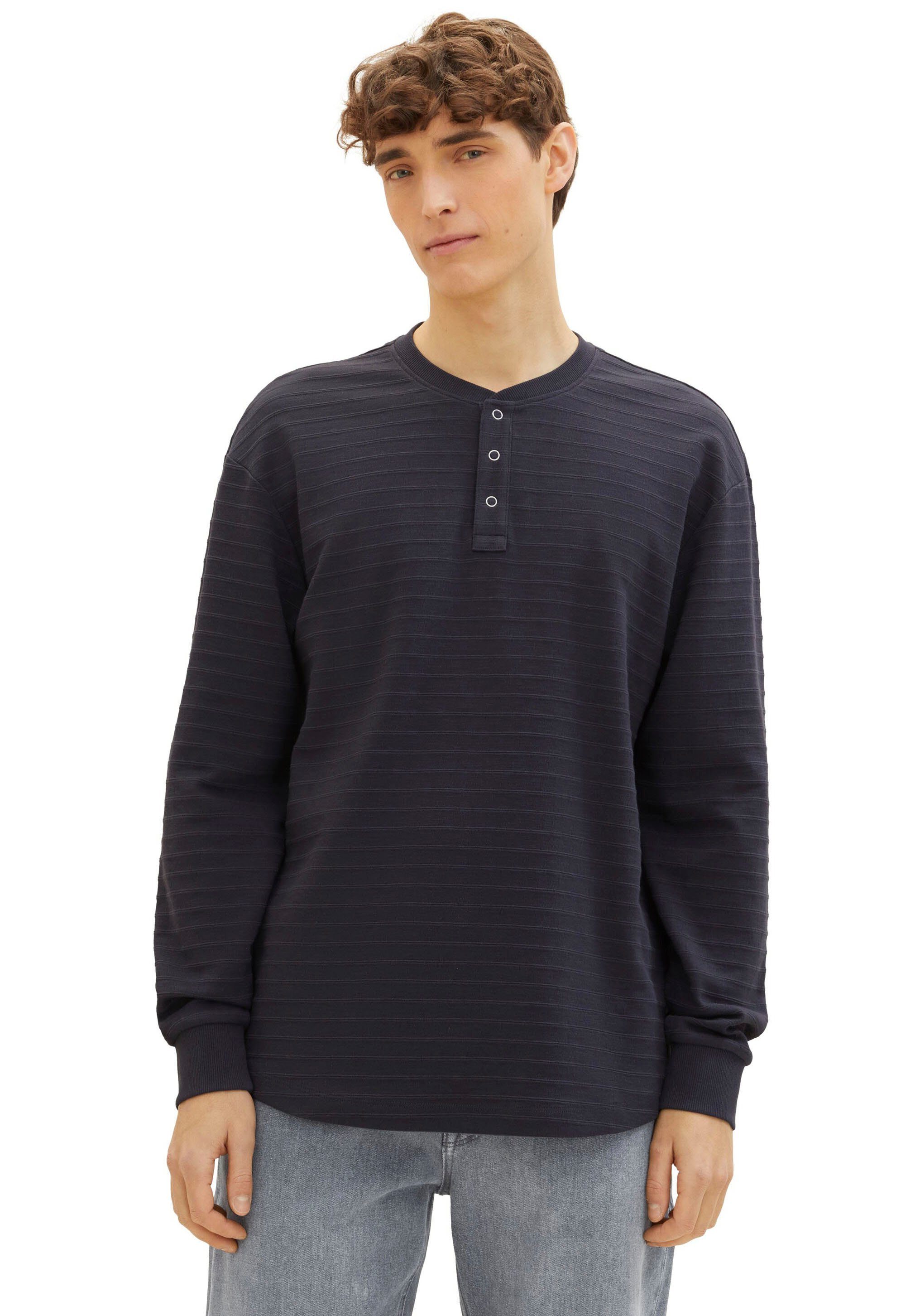 Tom Tailor Denim Shirt met ronde hals in structuur-optiek en van 100% katoen