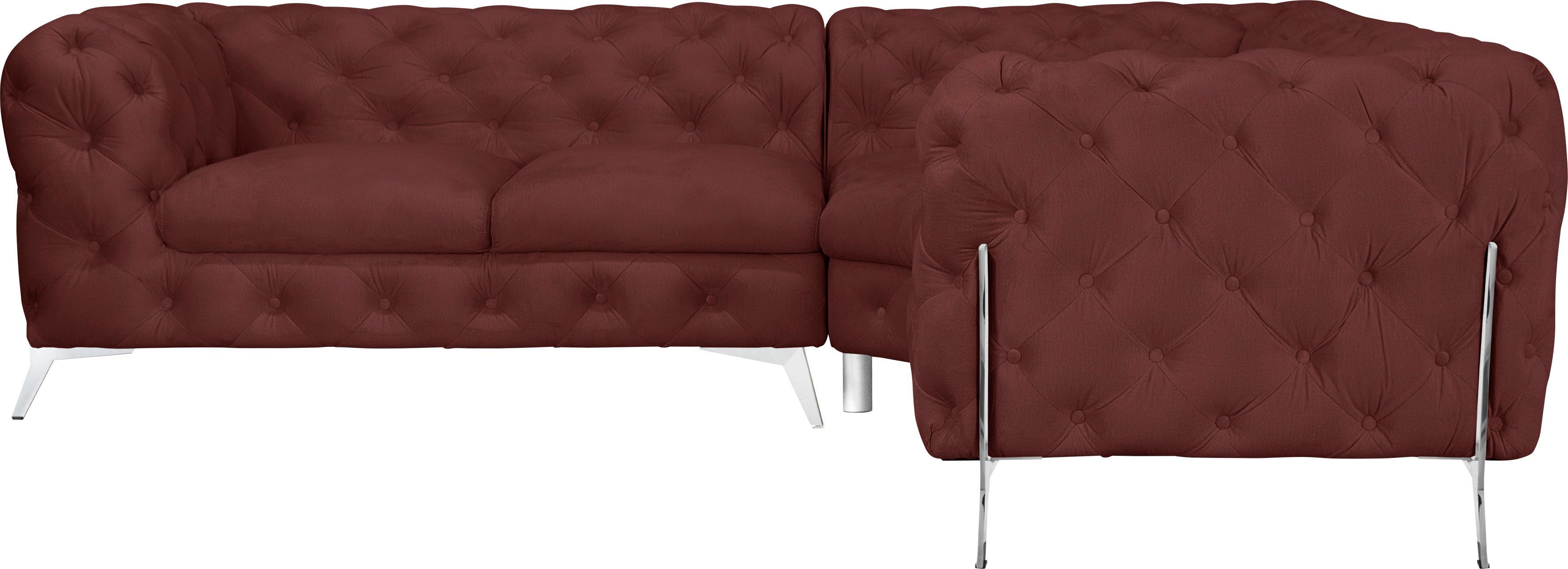 Leonique Chesterfield-bank Amaury L-vorm moderne chersterfield-look, breedte 262 cm, kleur van de poten ter keuze