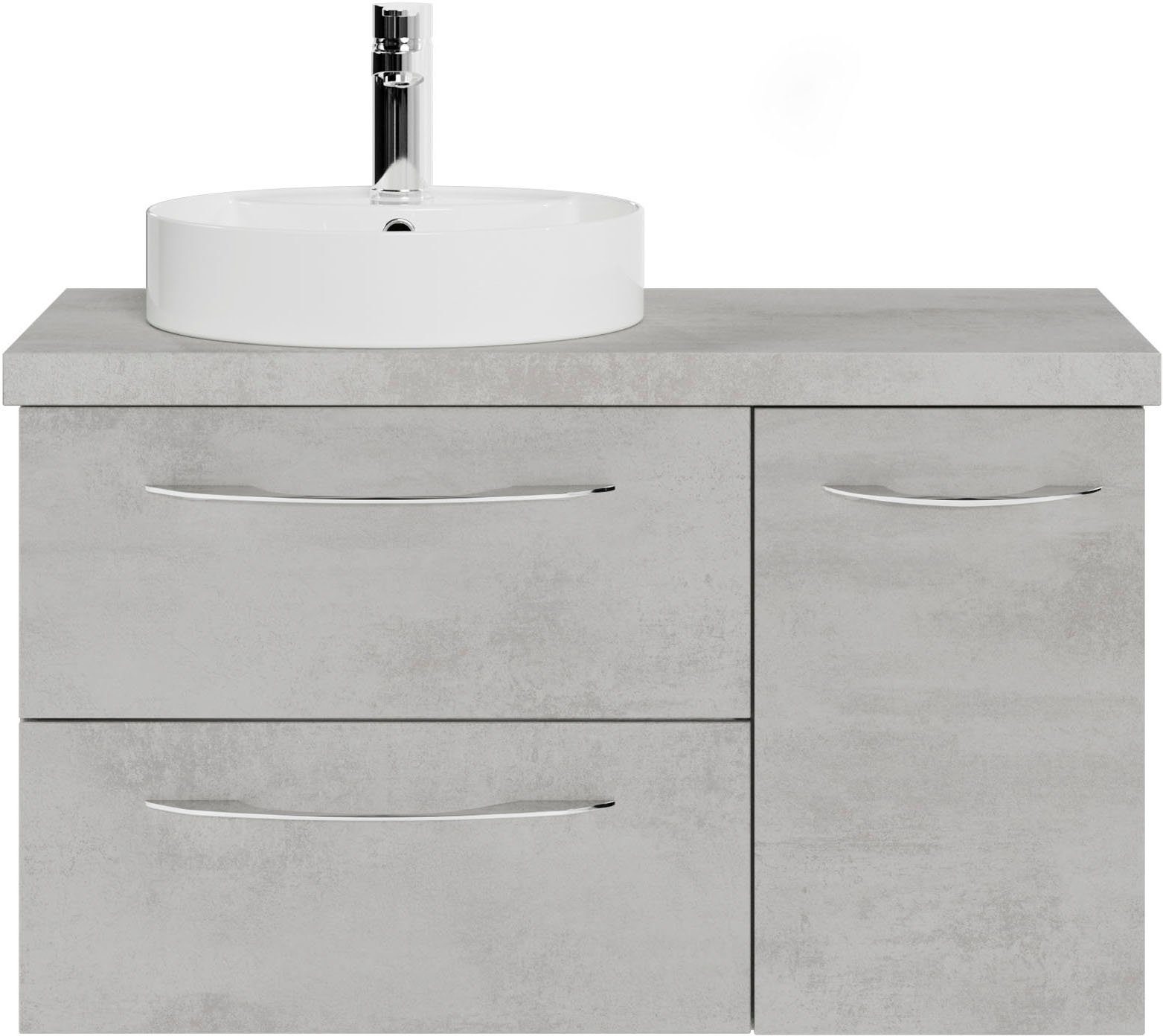 Saphir Wastafelonderkast Serie 4035 keramieken opzetwasbak met onderkast, 88 cm breed wastafelmeubels grijs