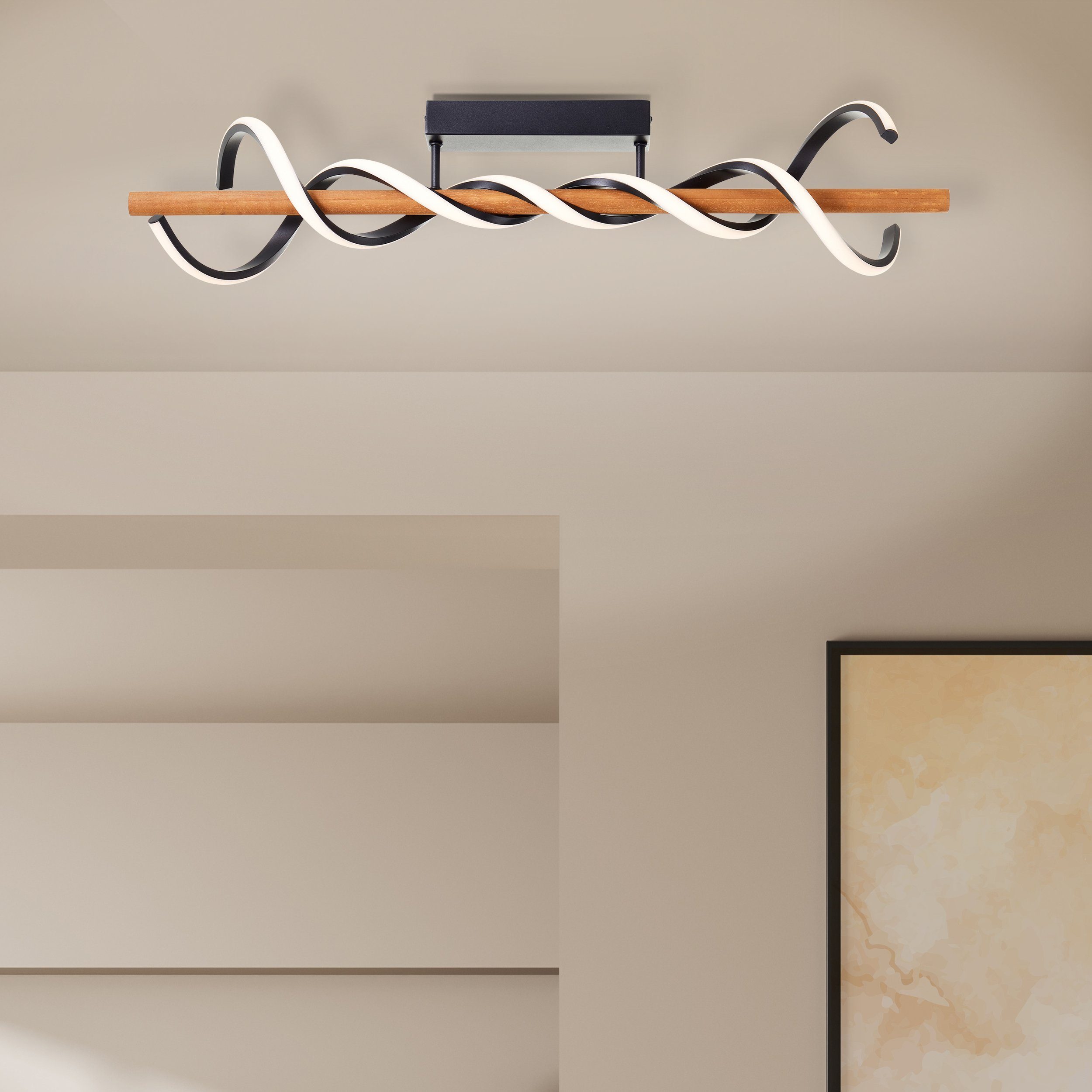 Brilliant Leuchten Led-plafondlamp Amalia 80 cm, 5200 lumen, 3000k, dimbaar, hout, zwart/bruin (1 stuk)