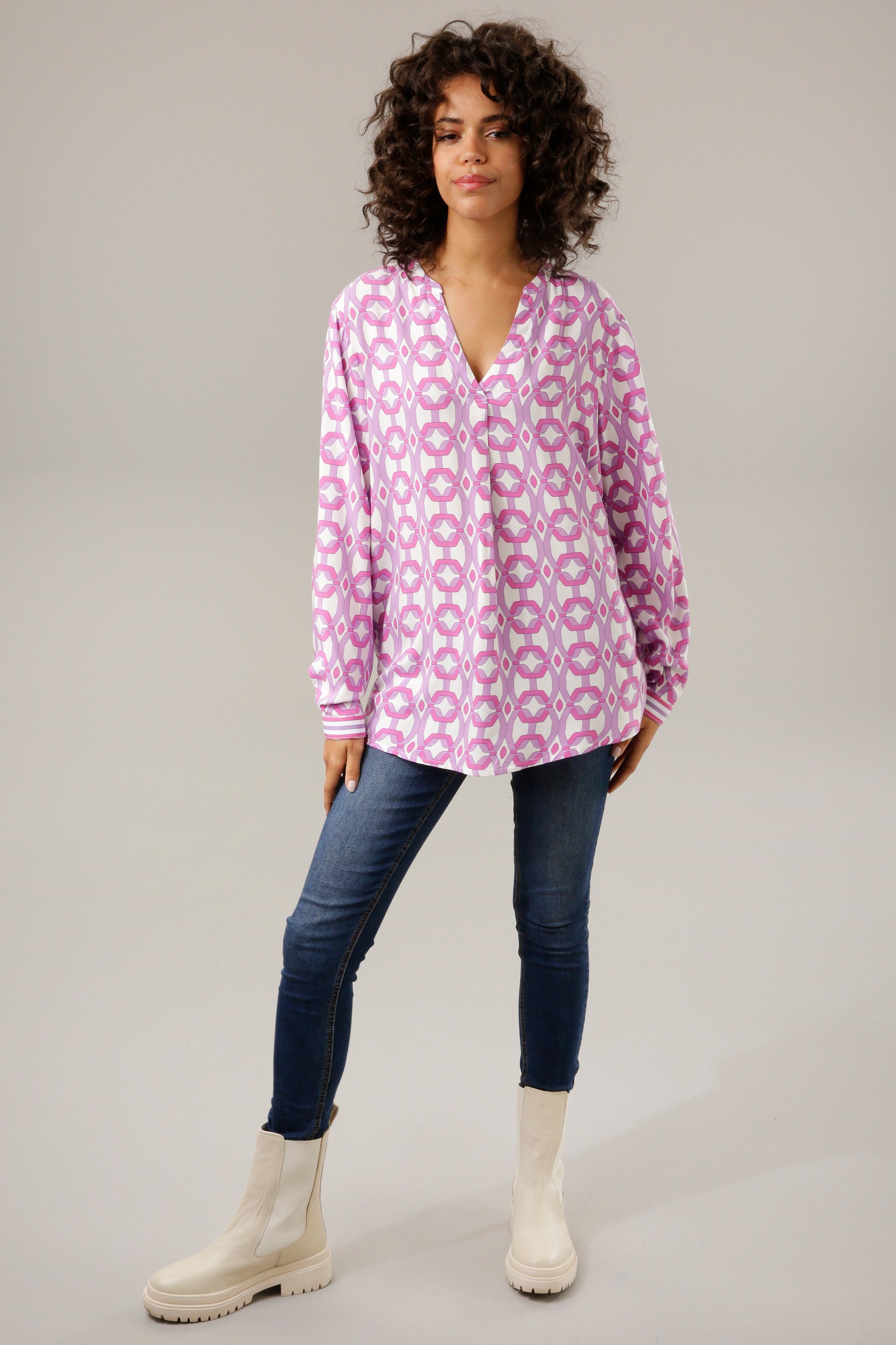 Aniston CASUAL Blouse zonder sluiting met opvallende, grafische print
