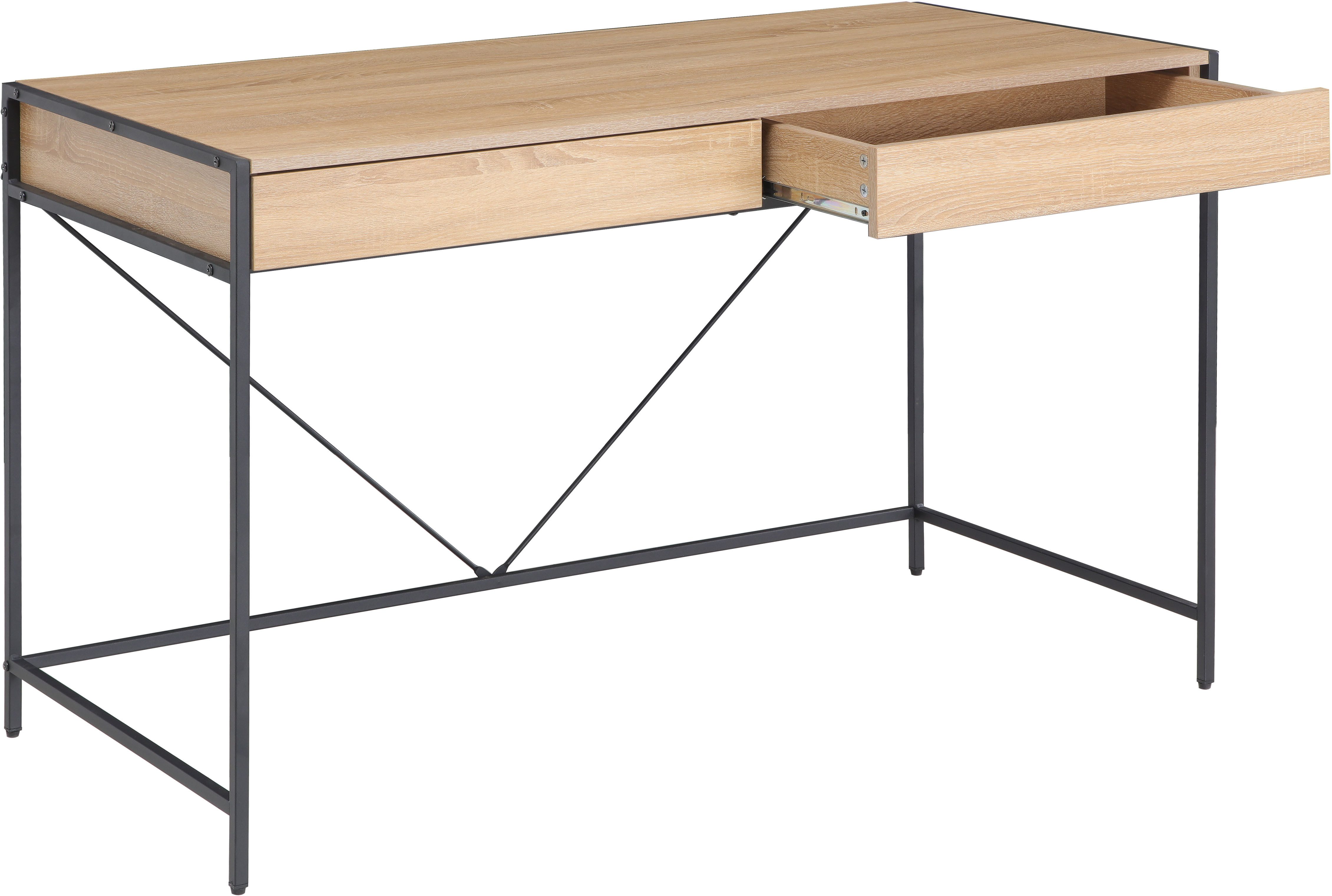INOSIGN Bureau Endre stabiel metalen frame, 2 lades, greeploos, breedte 123 cm