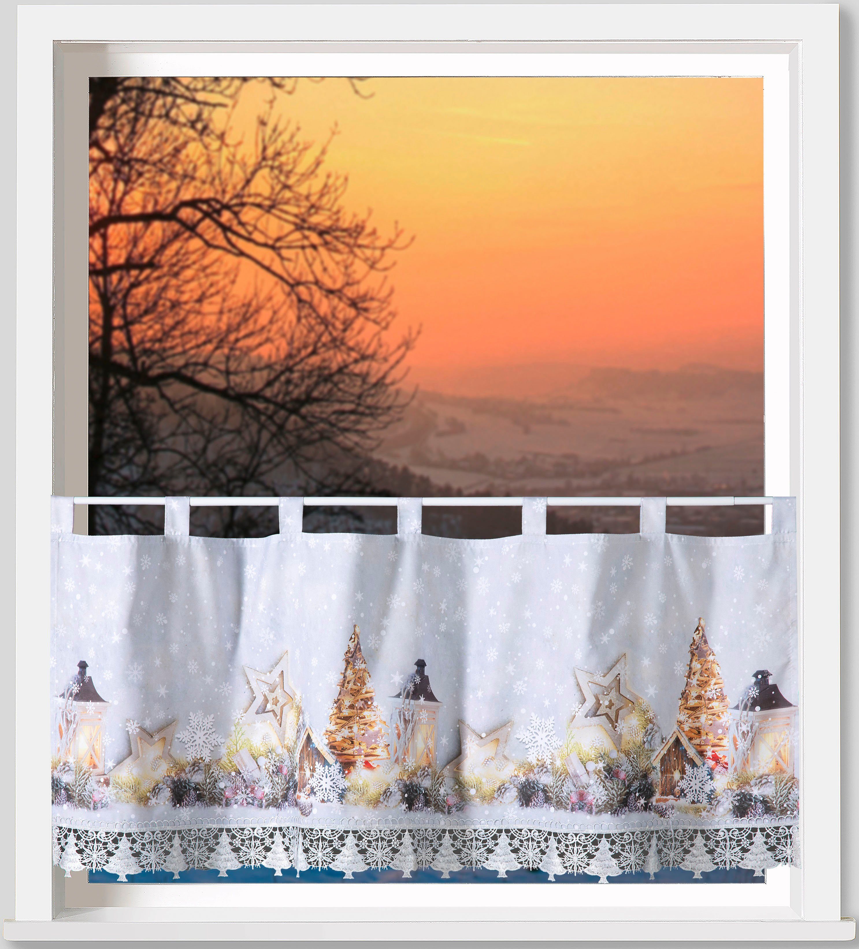 Weckbrodt Valletje Rustieke kerst Bistro, gordijn, ondoorzichtig, macramé-bies, HxB 45x120cm, store (1 stuk)